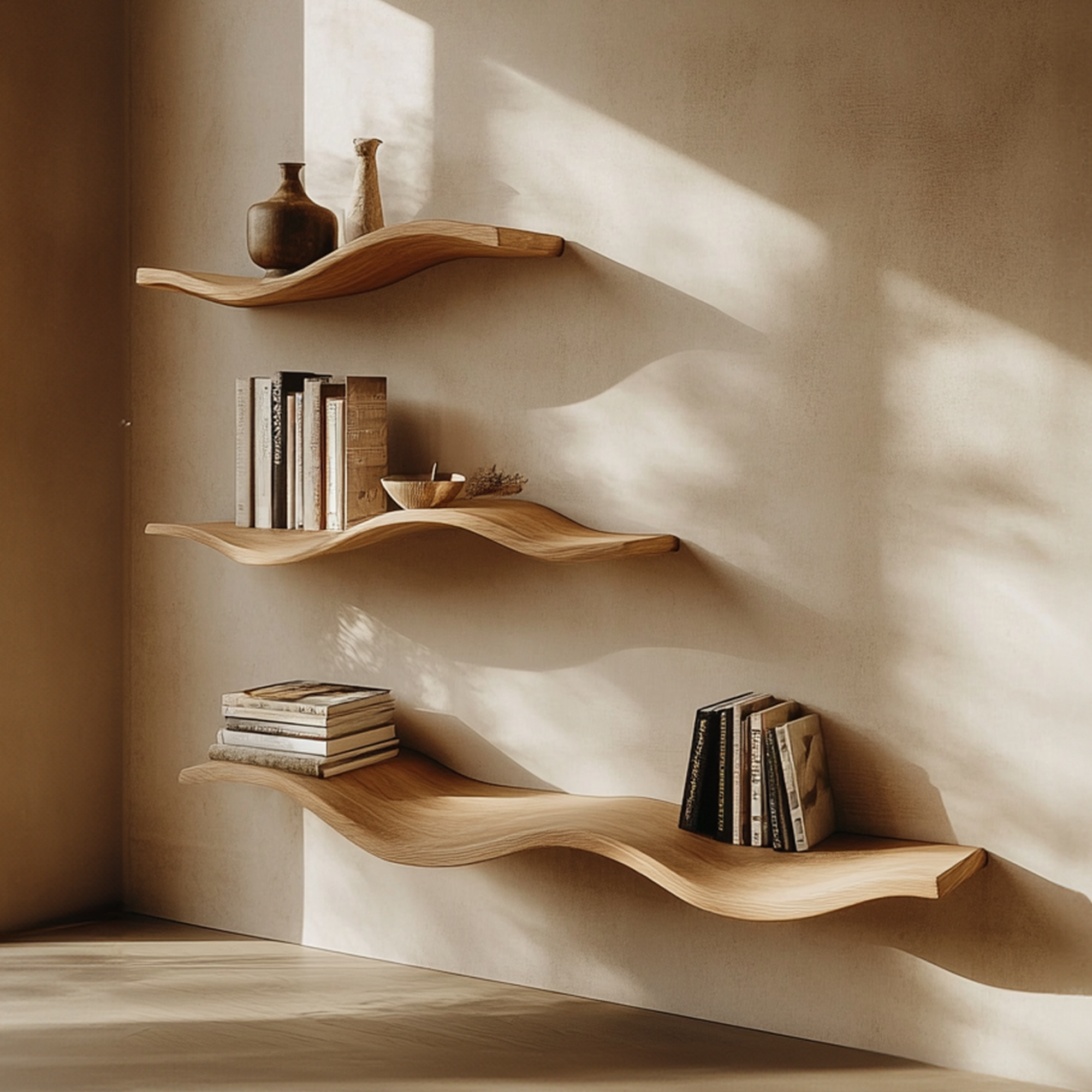 Oak Wavy Floating Shelf Custom Floating Shelf SINLWV004