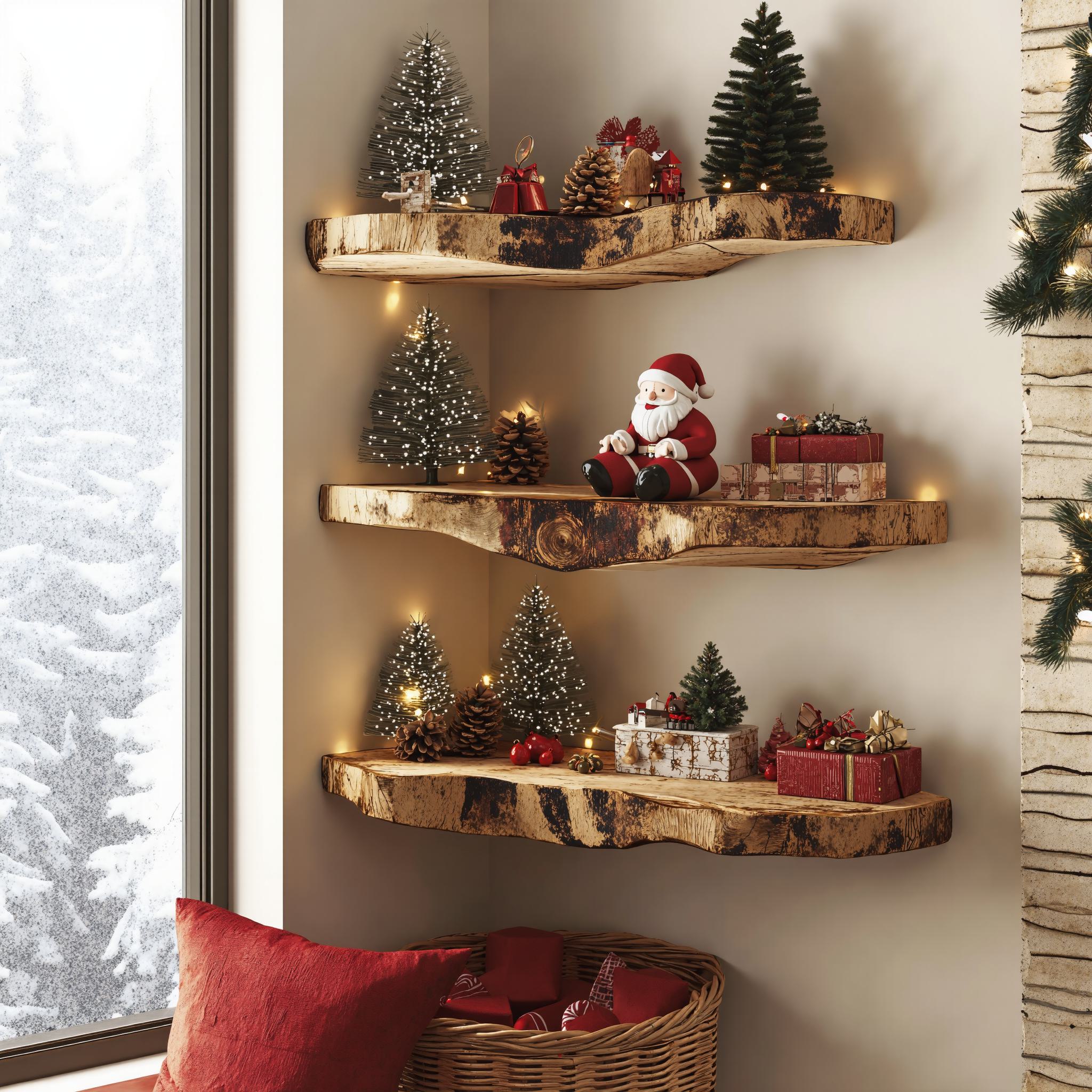 Rustic Floating Shelf Solid Wood Display Shelf Christmas Decorations SINLCM010