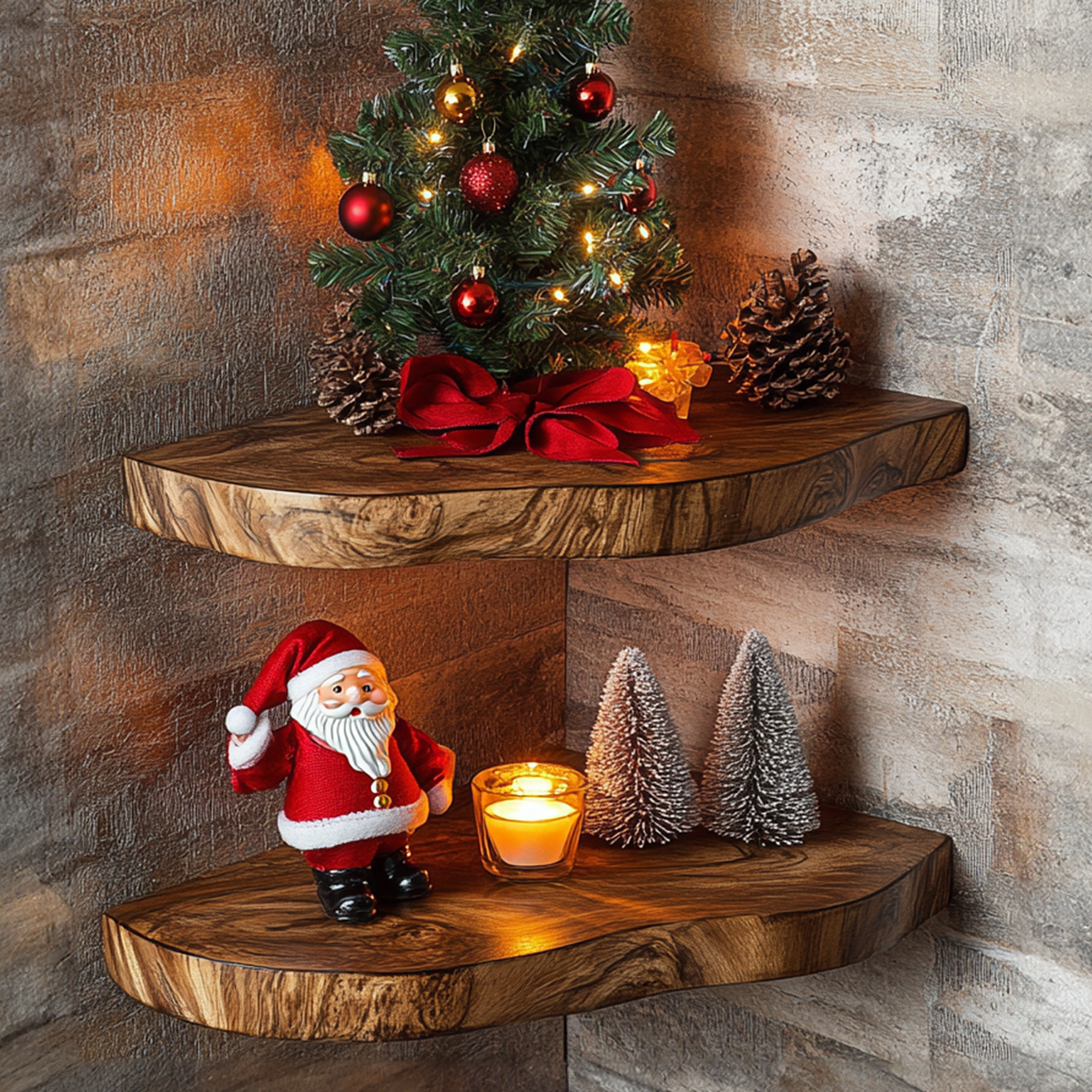 Xmas Rustic Walnut Floating Shelf Custom Shelf Christmas Decor SINLCM019