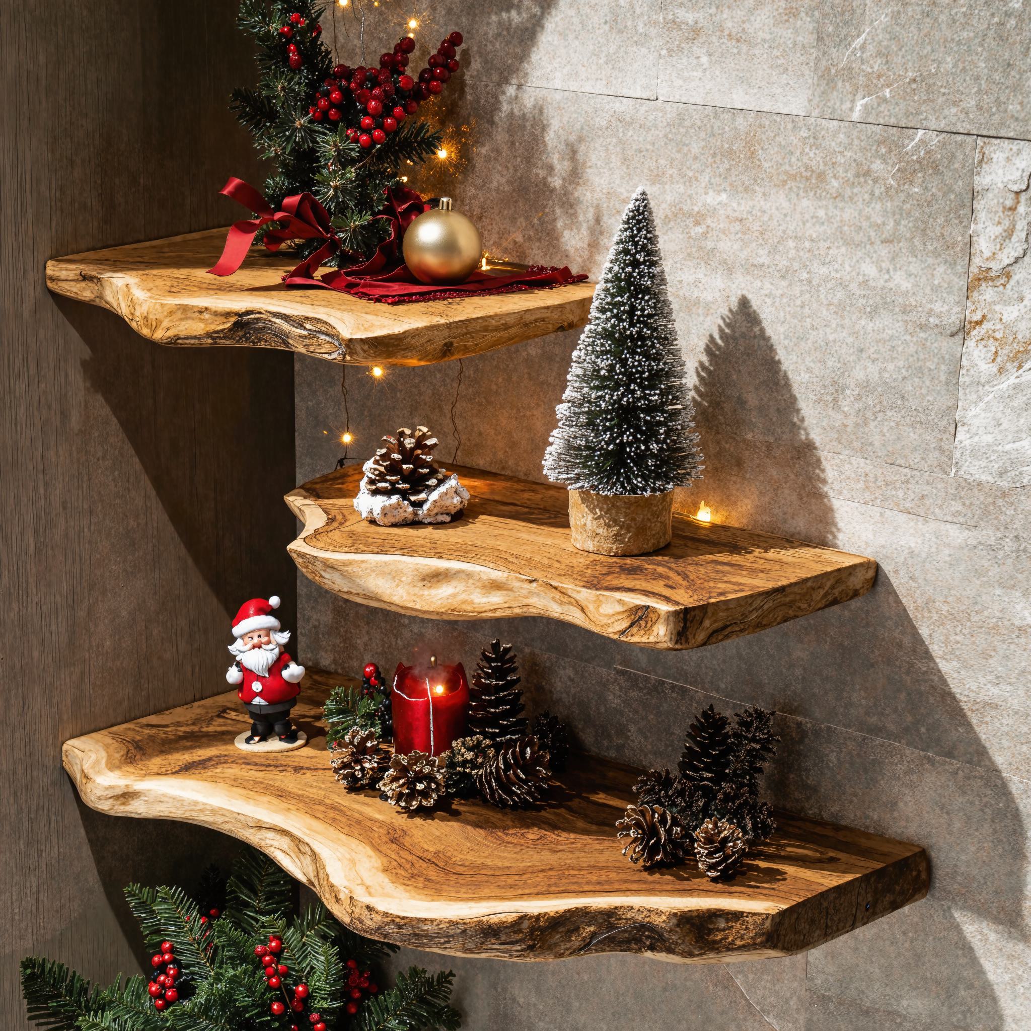 Live Edge Wood Shelf Xmas Wall Mounted Shelf Christmas Decor SINLCM012