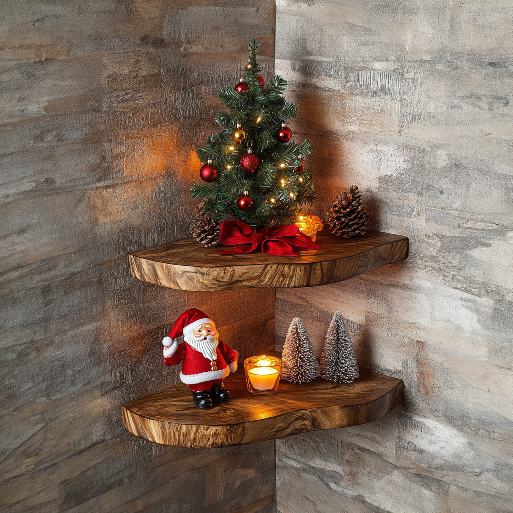 Xmas Rustic Walnut Floating Shelf Custom Shelf Christmas Decor SINLCM019