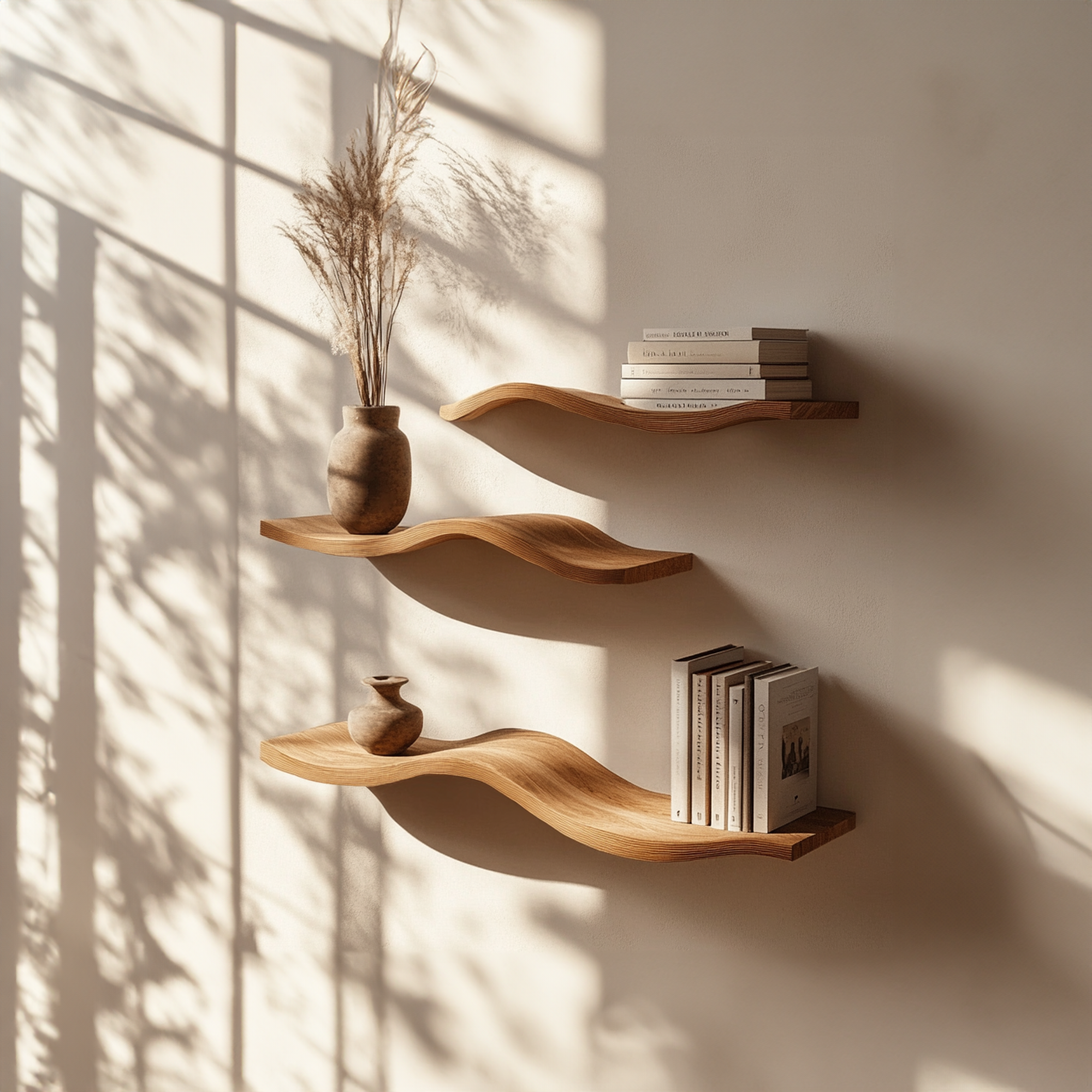 Wavy Floating Shelves Live Edge Oak Floating Shelf  SINLWV003