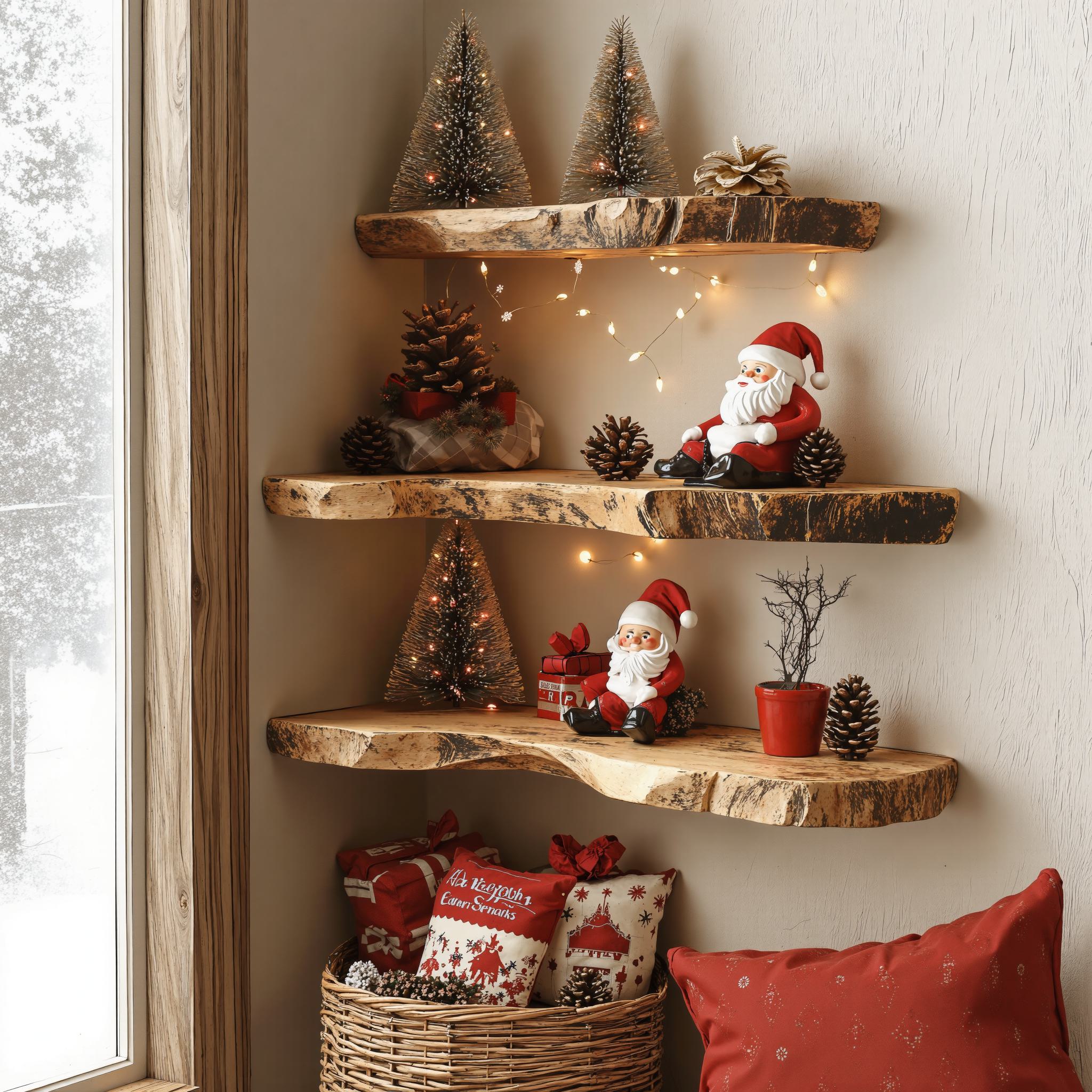 Rustic Floating Shelf Solid Wood Display Shelf Christmas Decorations SINLCM010