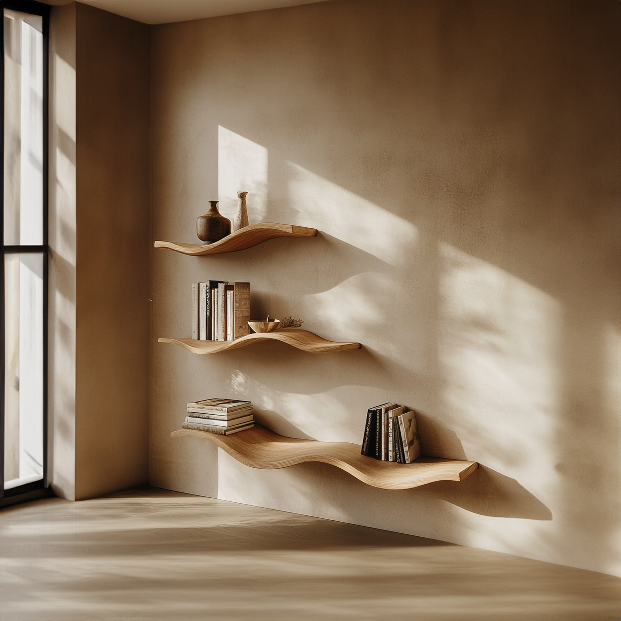 Oak Wavy Floating Shelf Custom Floating Shelf SINLWV004