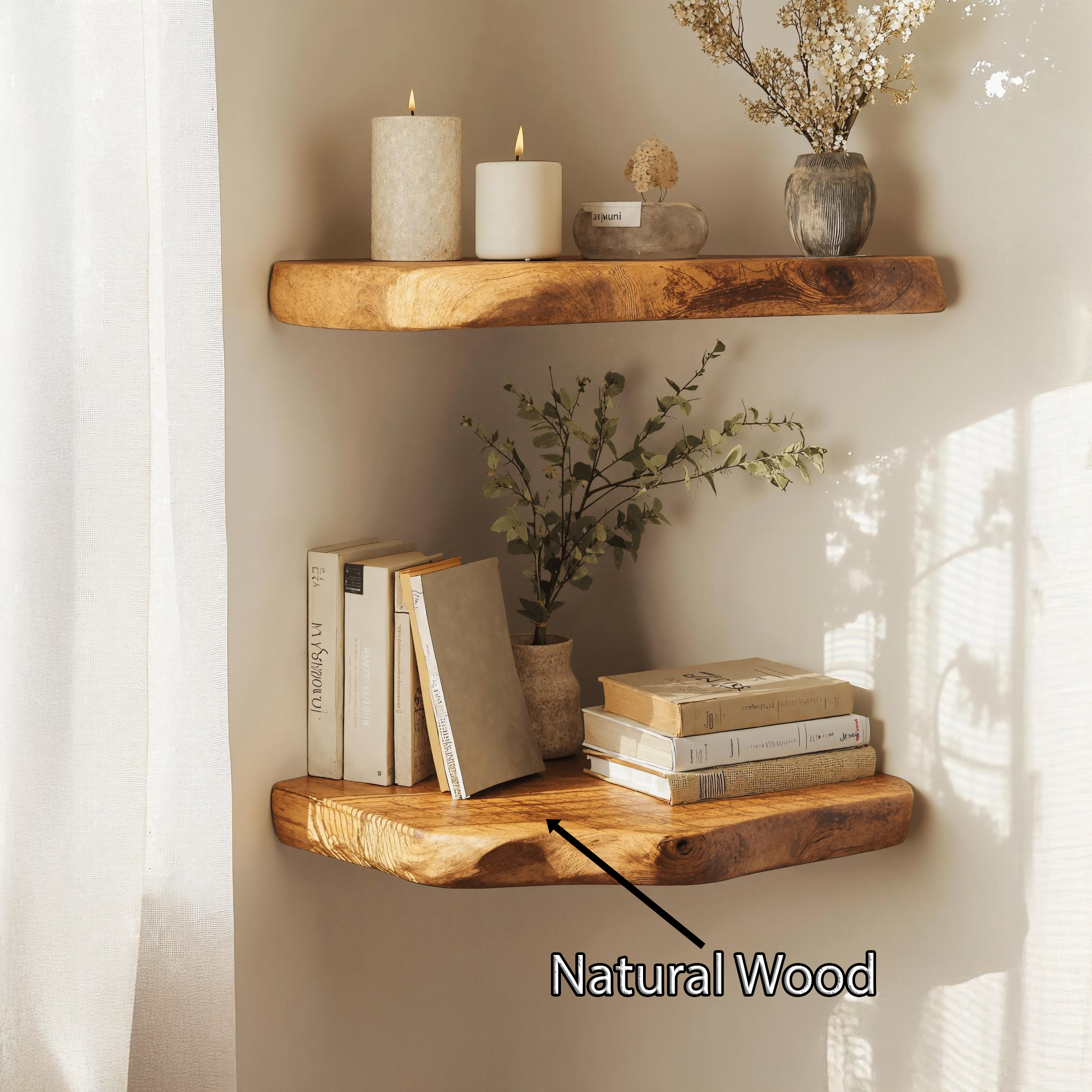 Farmhouse Live Edge Wood Corner Shelf For Kitchen Country Charm SILDTCN063