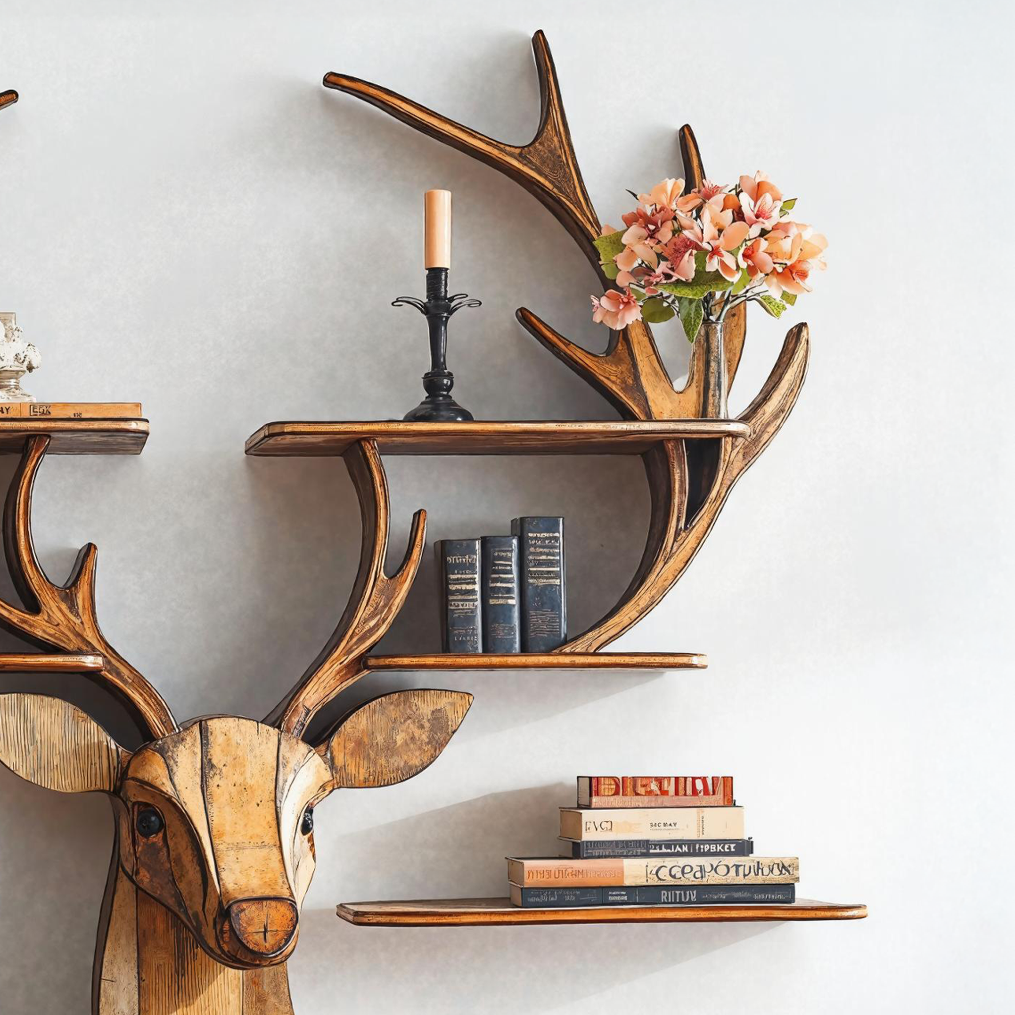 Natural Wood Deer Shelf For Bedroom Wall Display SILDTDE002