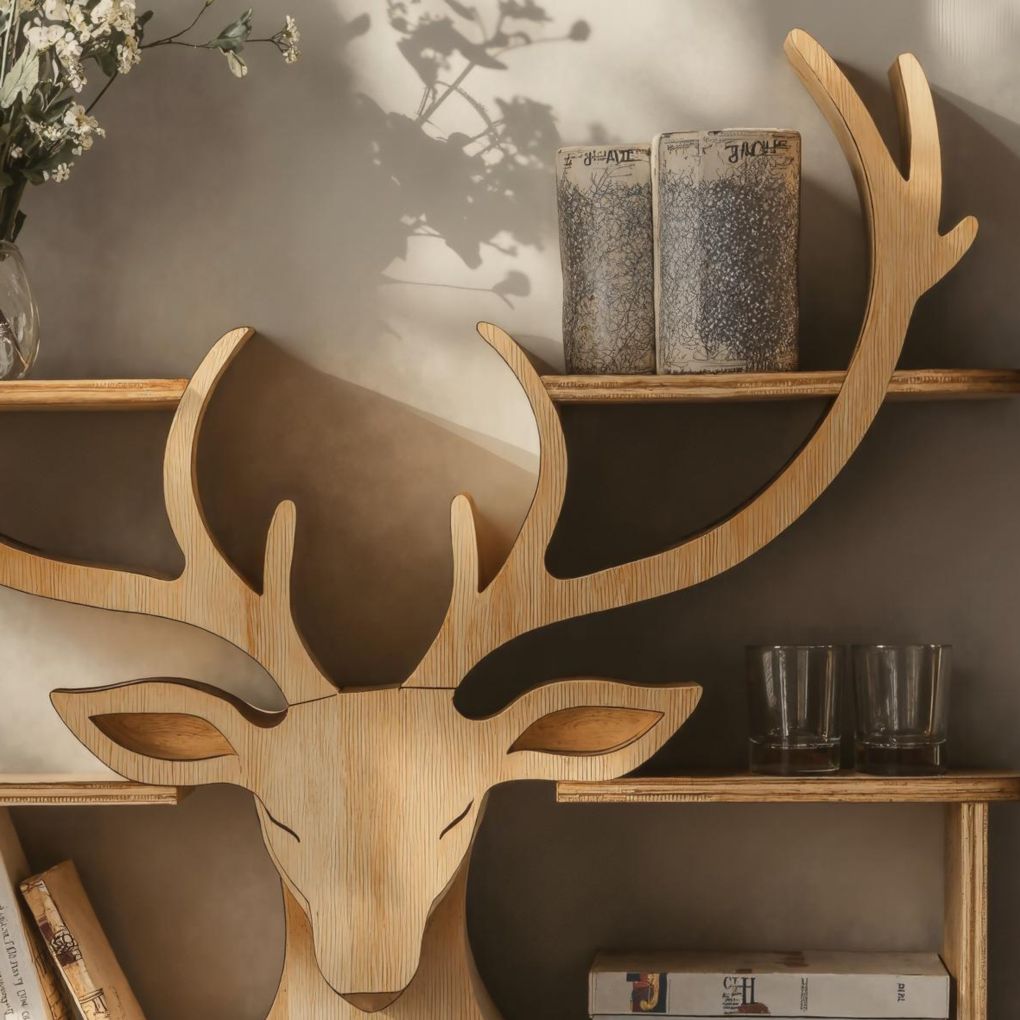 Minimalist Wood Deer Shelf For Stylish Home Display SILDTDE015