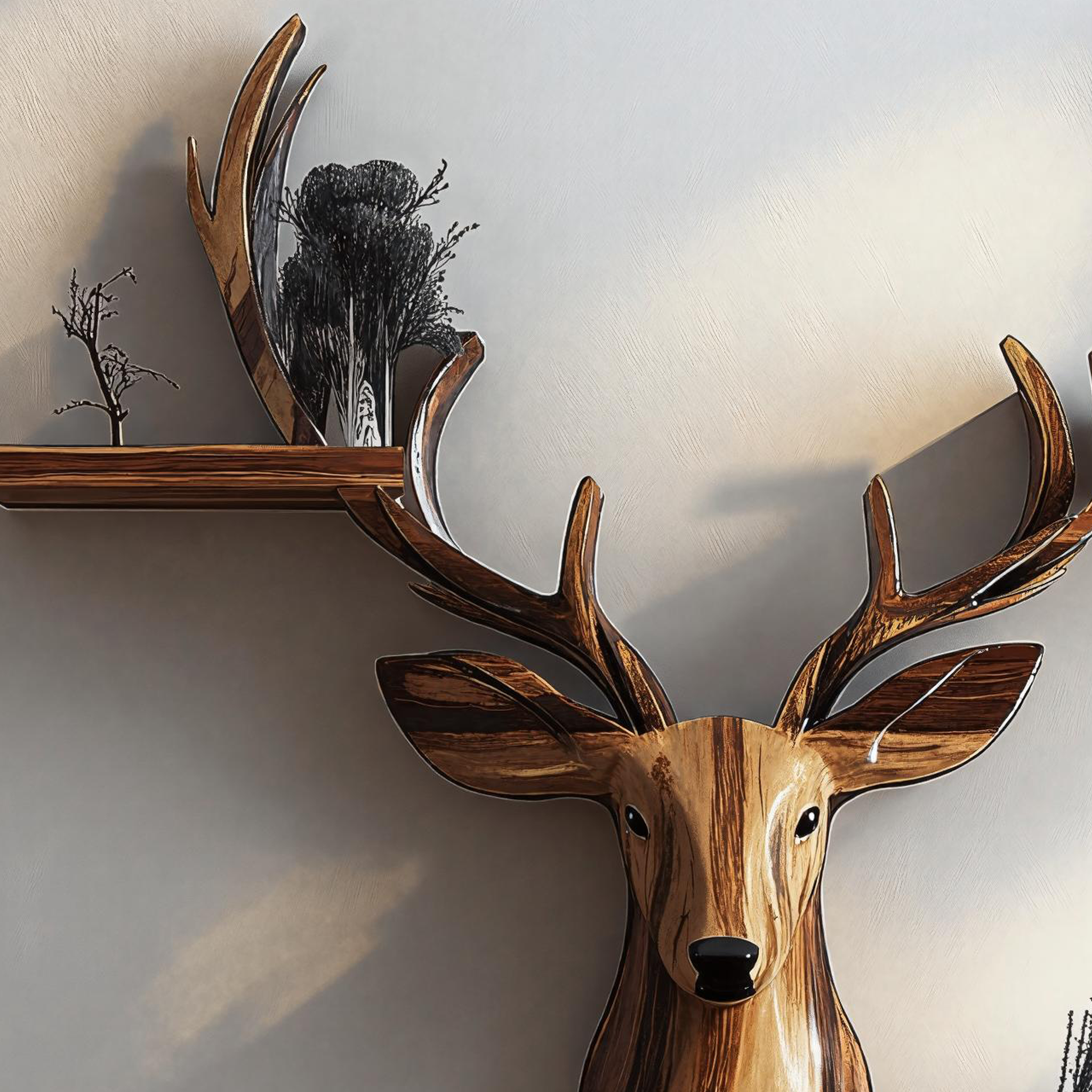 Decorative Wooden Deer Wall Shelf For Country Homes SILDTDE012