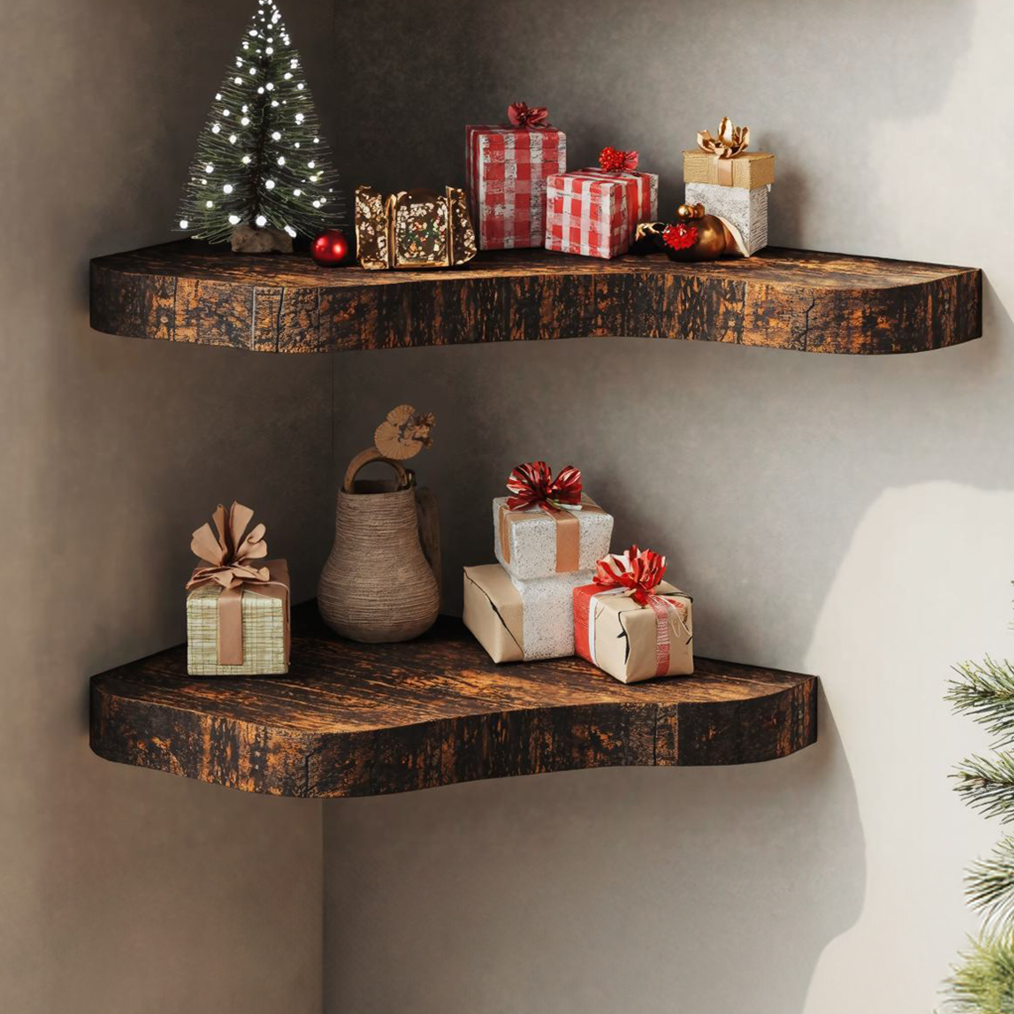 Live Edge Christmas Wooden Corner Shelves SILDTCN034