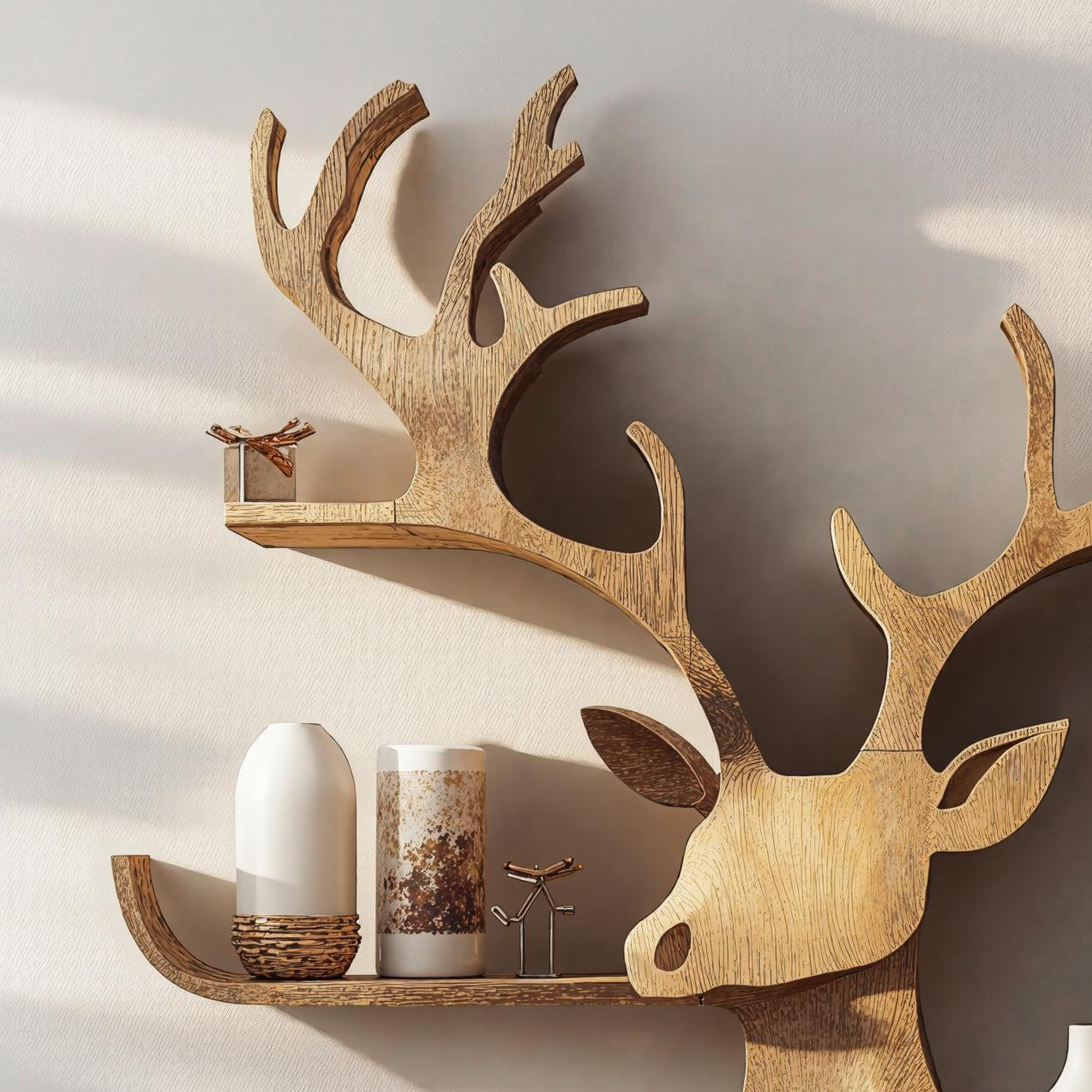 Customizable Wood Deer Shelf For Wall Mount Storage SILDTDE007