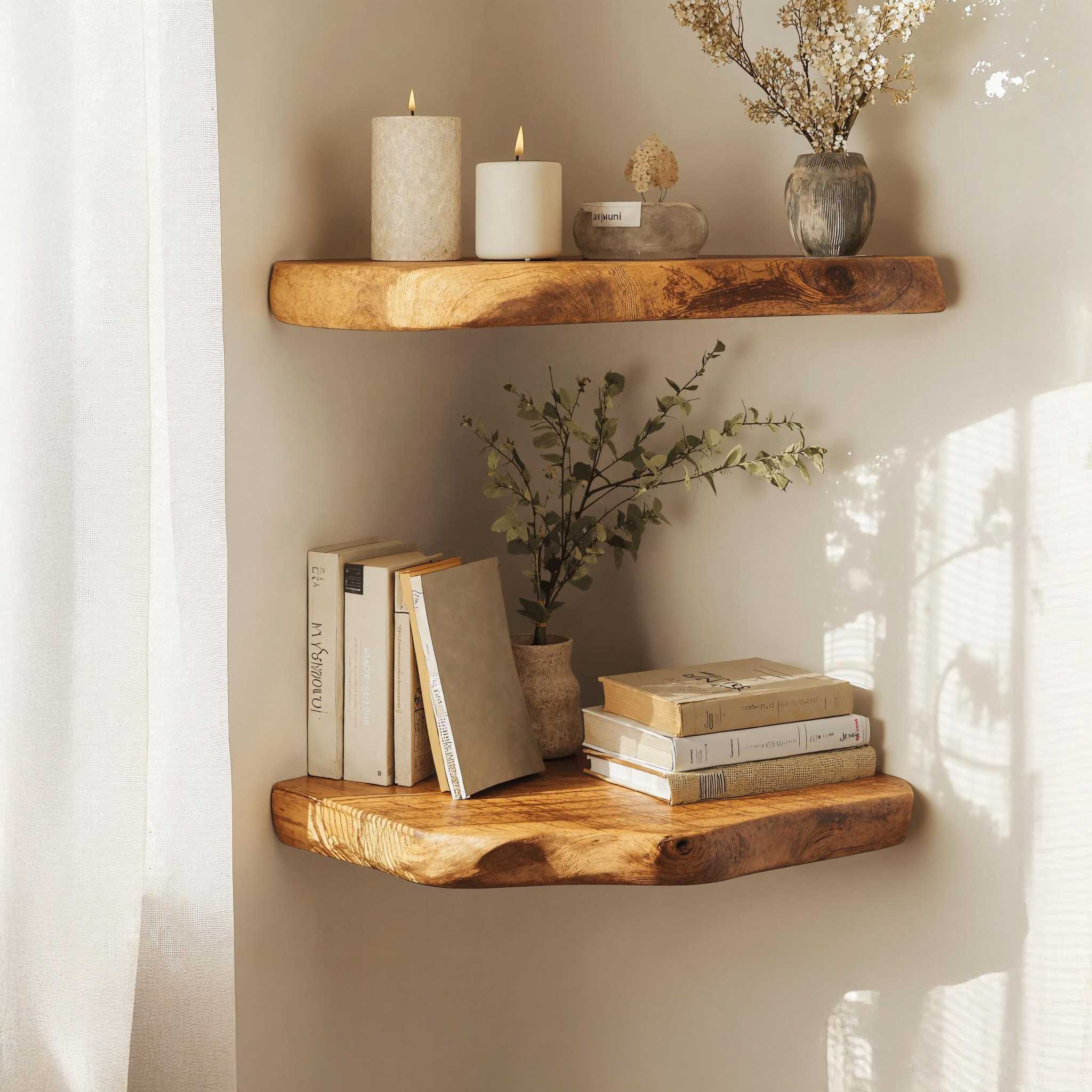 Farmhouse Live Edge Wood Corner Shelf For Kitchen Country Charm SILDTCN063