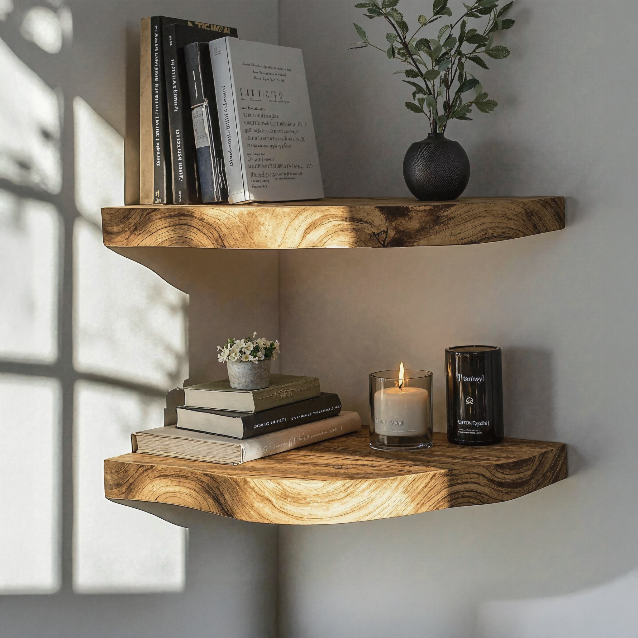 Rustic Wooden Live Edge Corner Shelves For Living Room Wall SILDTCN052