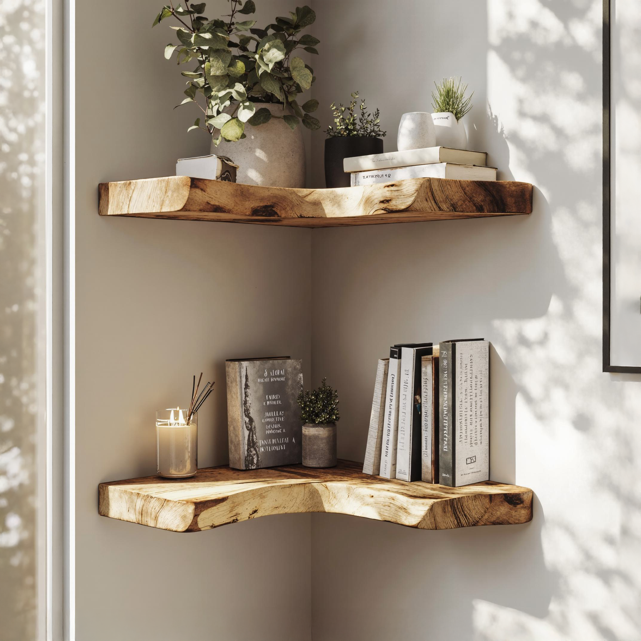 Stylish Live Edge Wooden Corner Shelf For Dining Room SILDTCN056