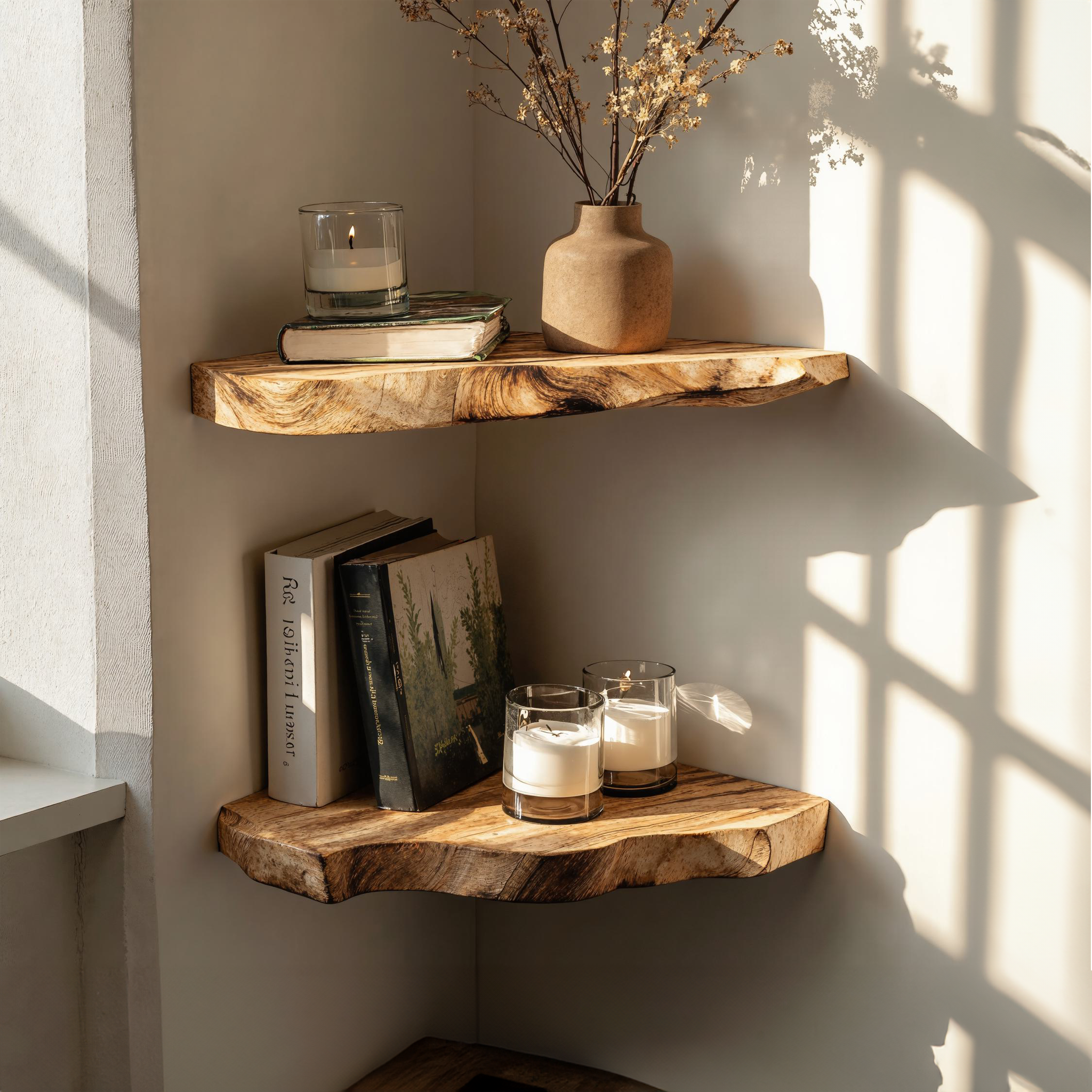 Live Edge Floating Corner Wall Shelves Home Decor SILDTCN008