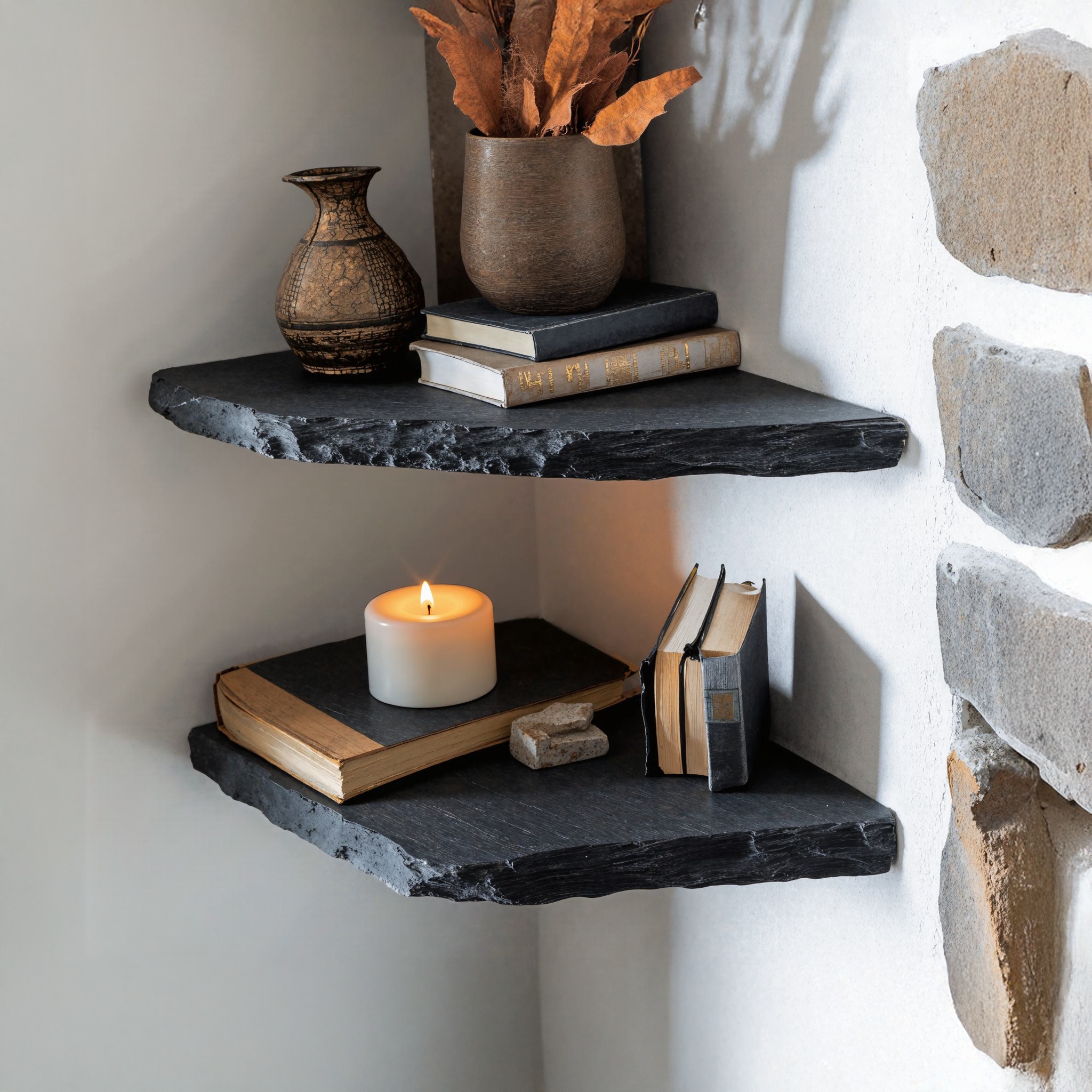 Rustic Live Edge Floating Corner Shelves For Living Room Decor SILDTCN044