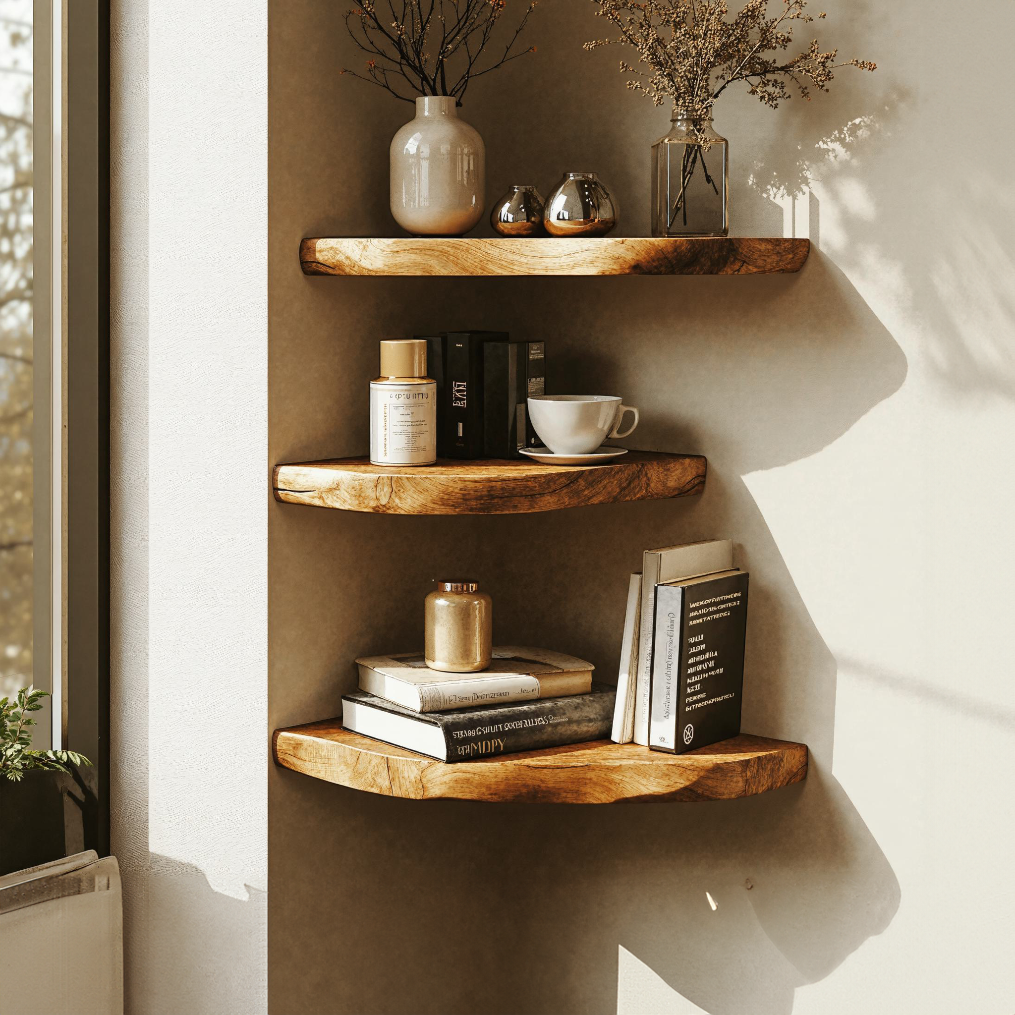 Live Edge Floating Corner Wall Shelves Decor SILDTCN009