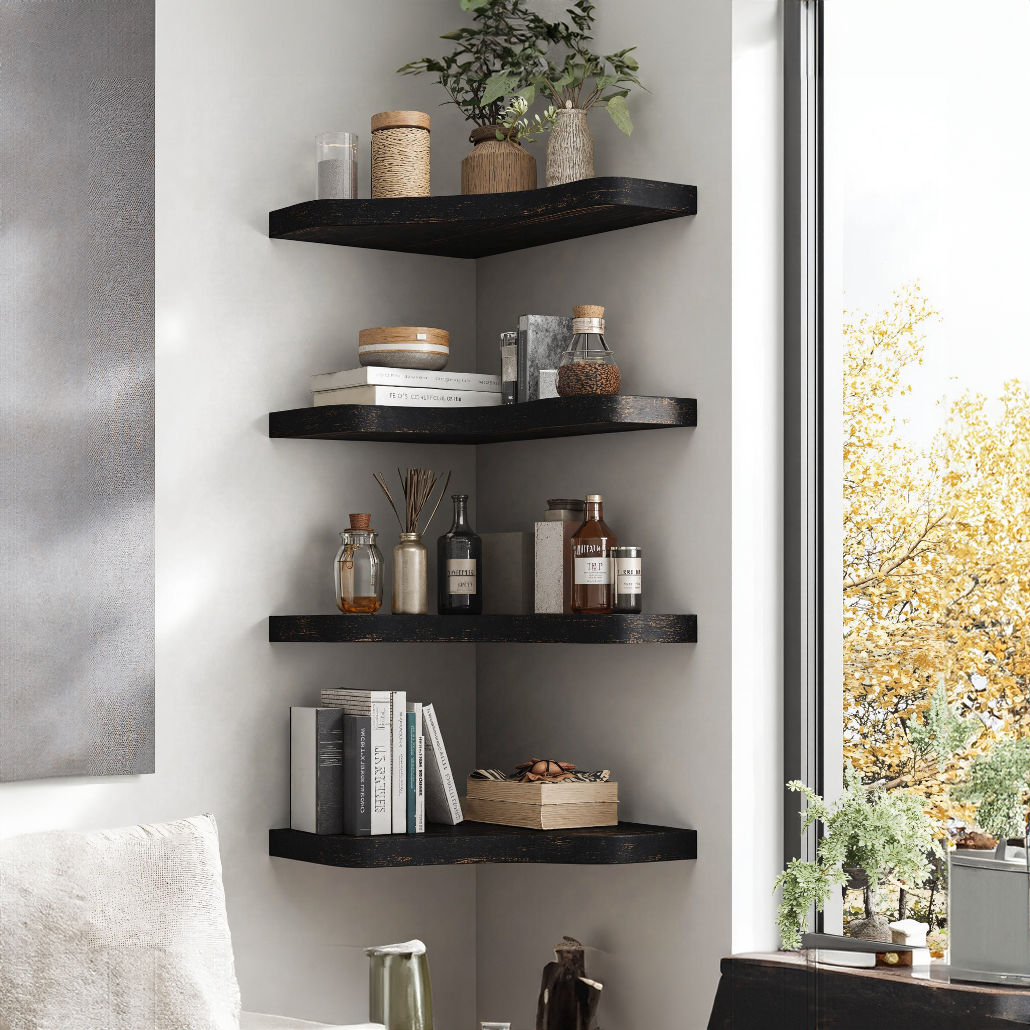 Live Edge Black Corner Shelves Wall Shelves SILDTCN004