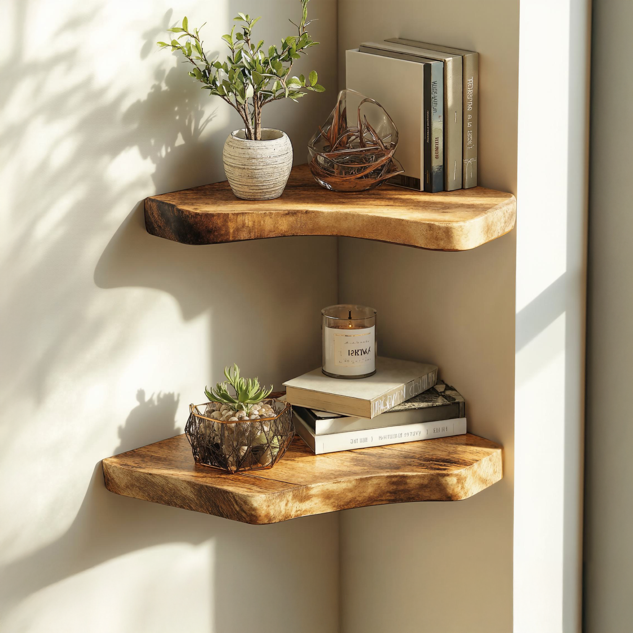 Handcrafted Modern Wooden Corner Shelves For Living Room SILDTCN045