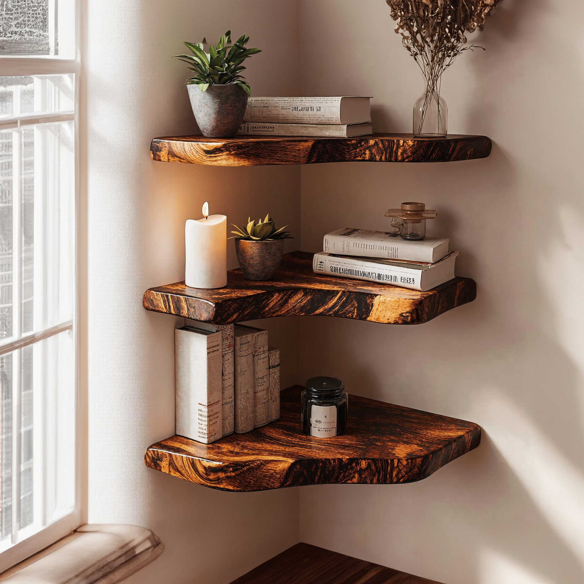 Floating Edge Corner Shelves Wooden Shelves SILDTCN005