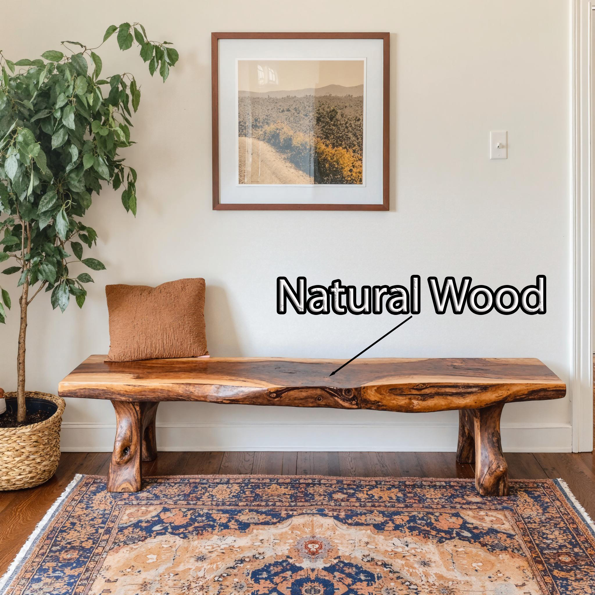 Natural Wood Bench With Elegant Farmhouse Style For Home SILDTWB002