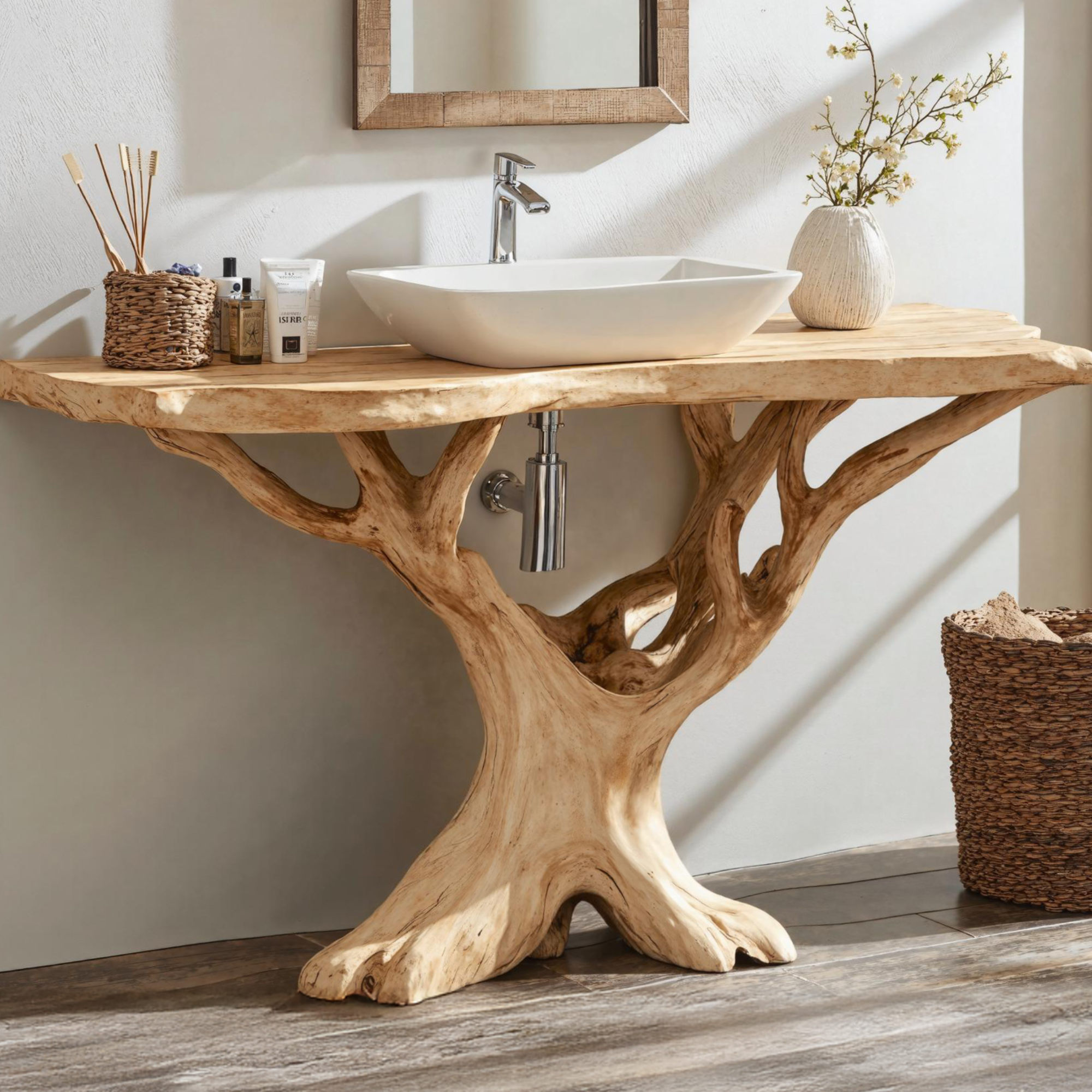 Custom Live Edge Wood Bathroom Vanity For Modern Rustic Bathroom Designs SILDTBRV138