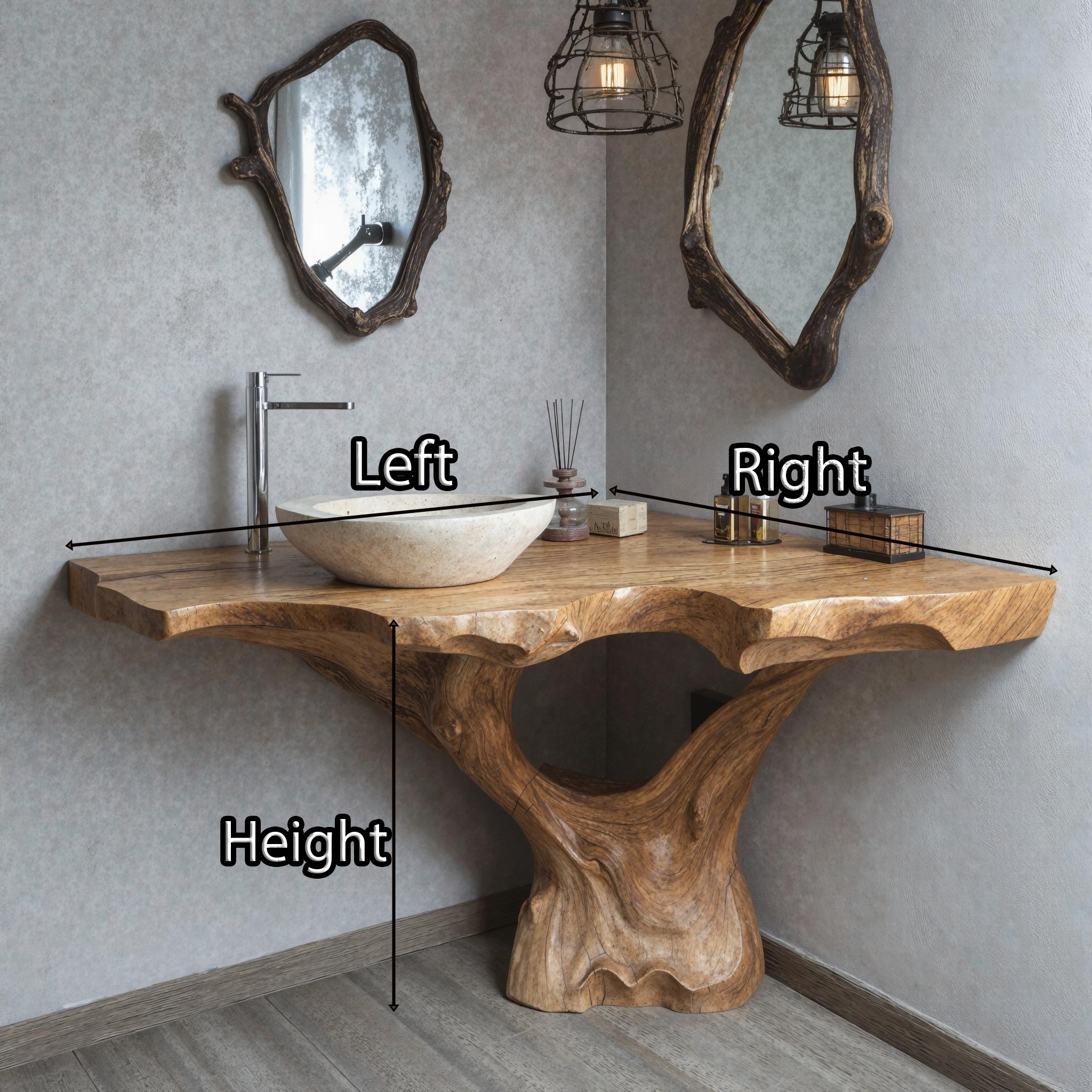 Handcrafted Natural Wood Corner Bathroom Vanity For Unique Interiors SILDTBRV163