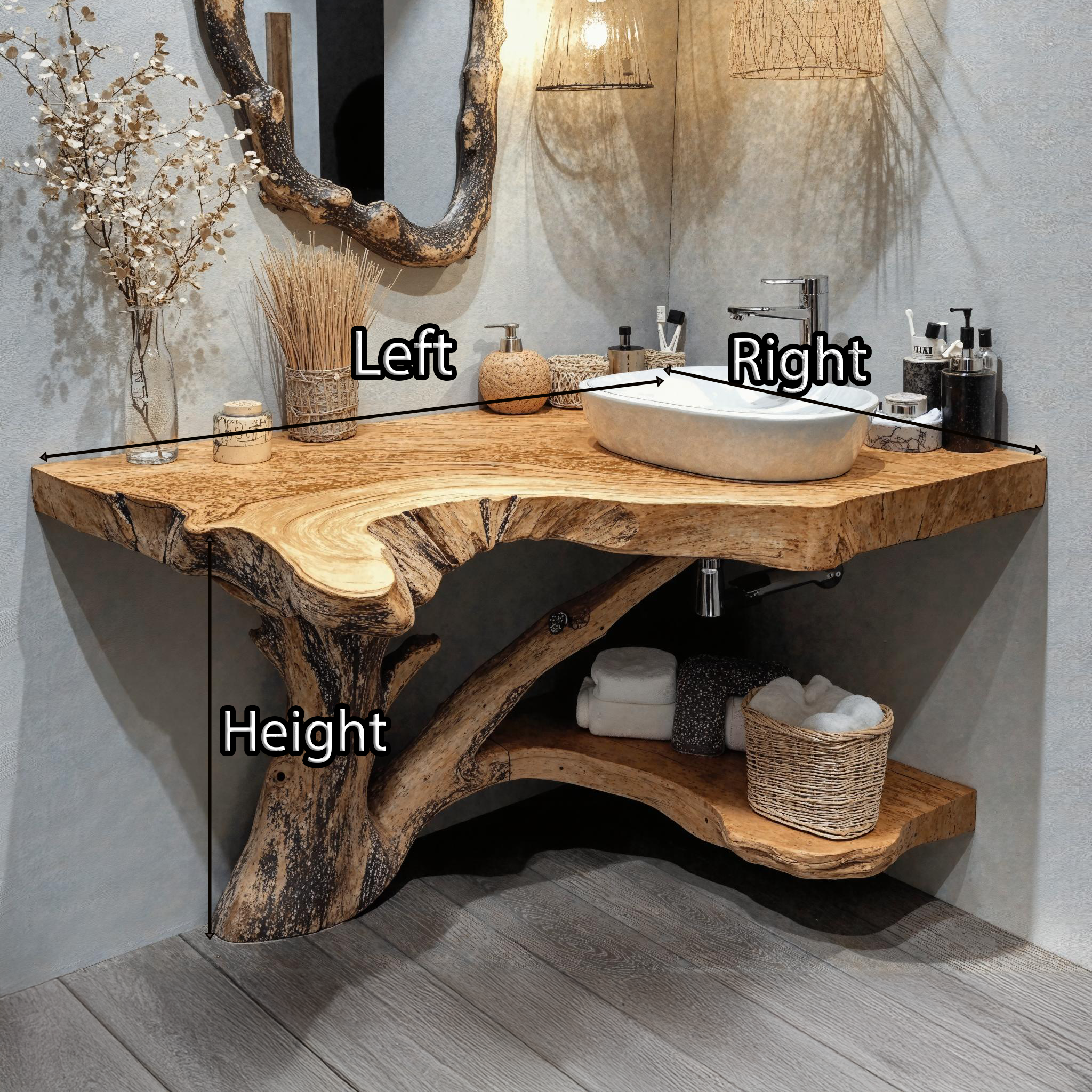 Natural Wood Corner Bathroom Vanity With Storage Underneath SILDTBRV174