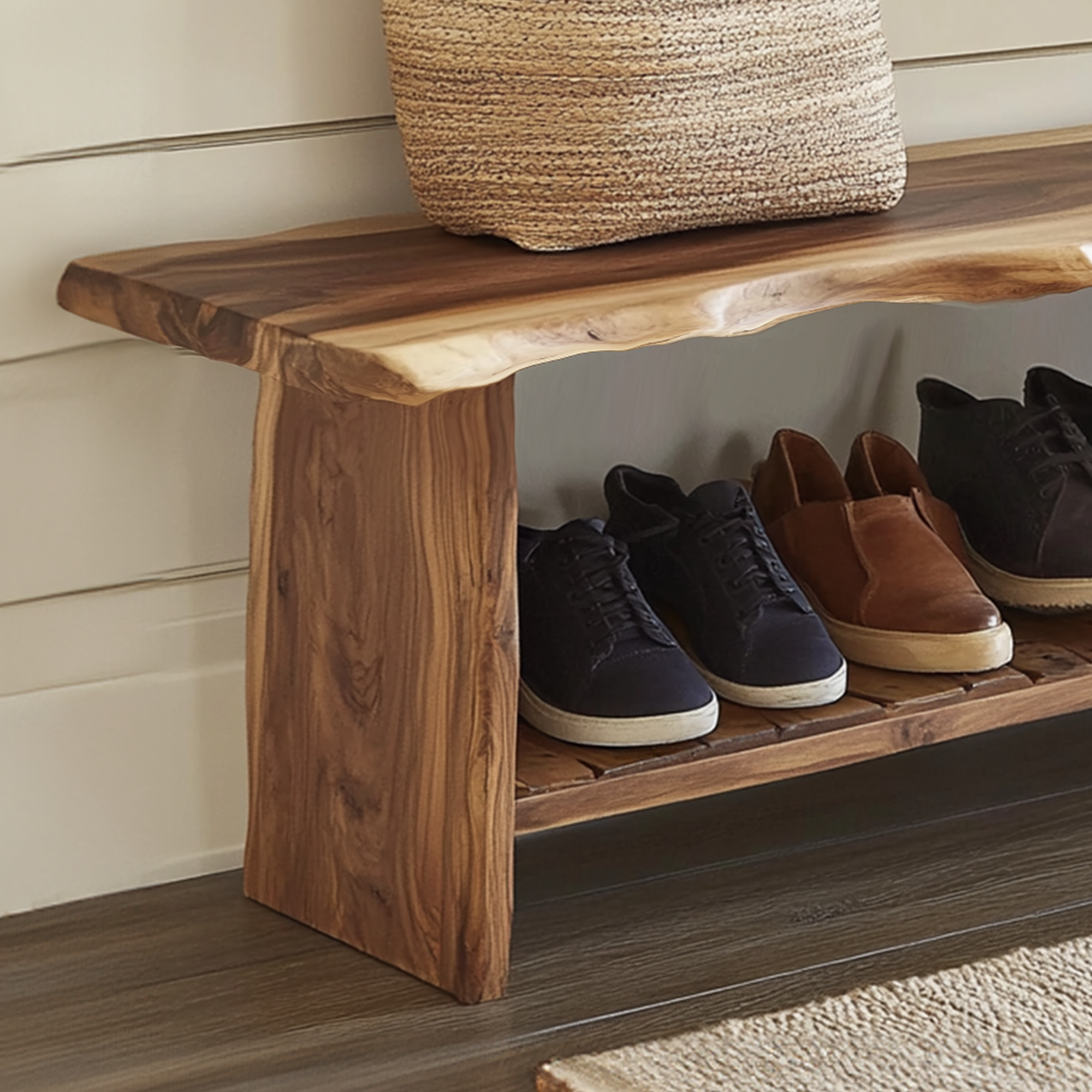 Solid Wood Entryway Bench Shoe Rack Bench SINLSB0016