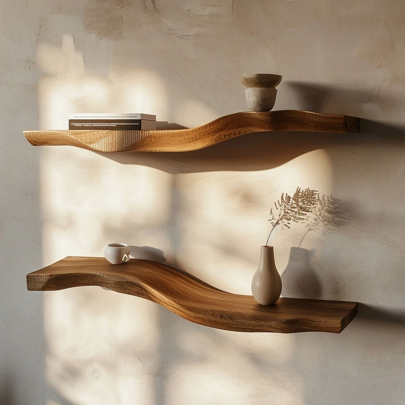 Wavy Live Edge Floating Shelves SINLWV001