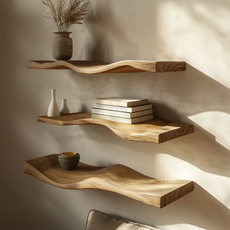 Wavy Live Edge Floating Shelves SINLWV001