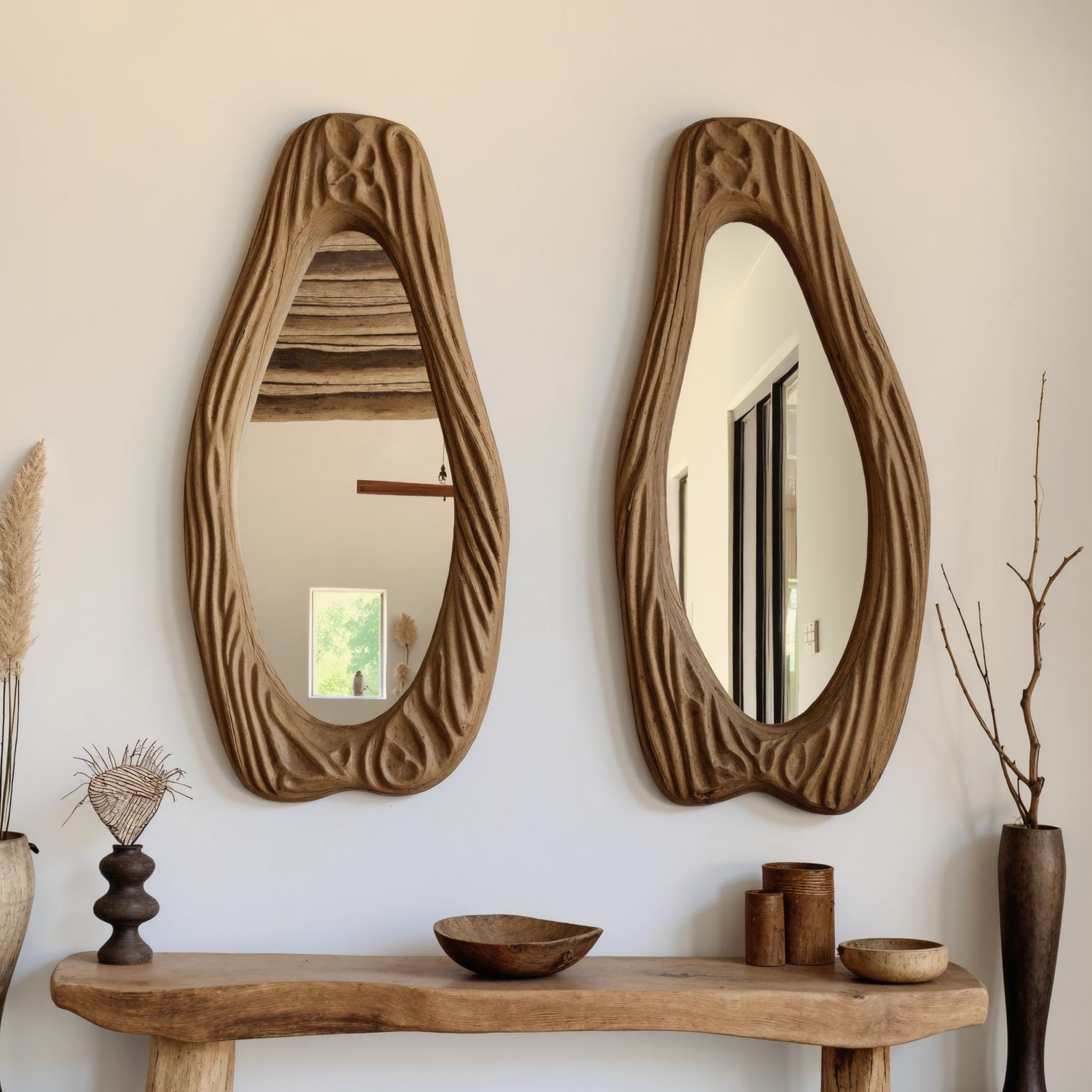 Mid Century Asymmetrical Wood Wall Mirror SILDTMI035