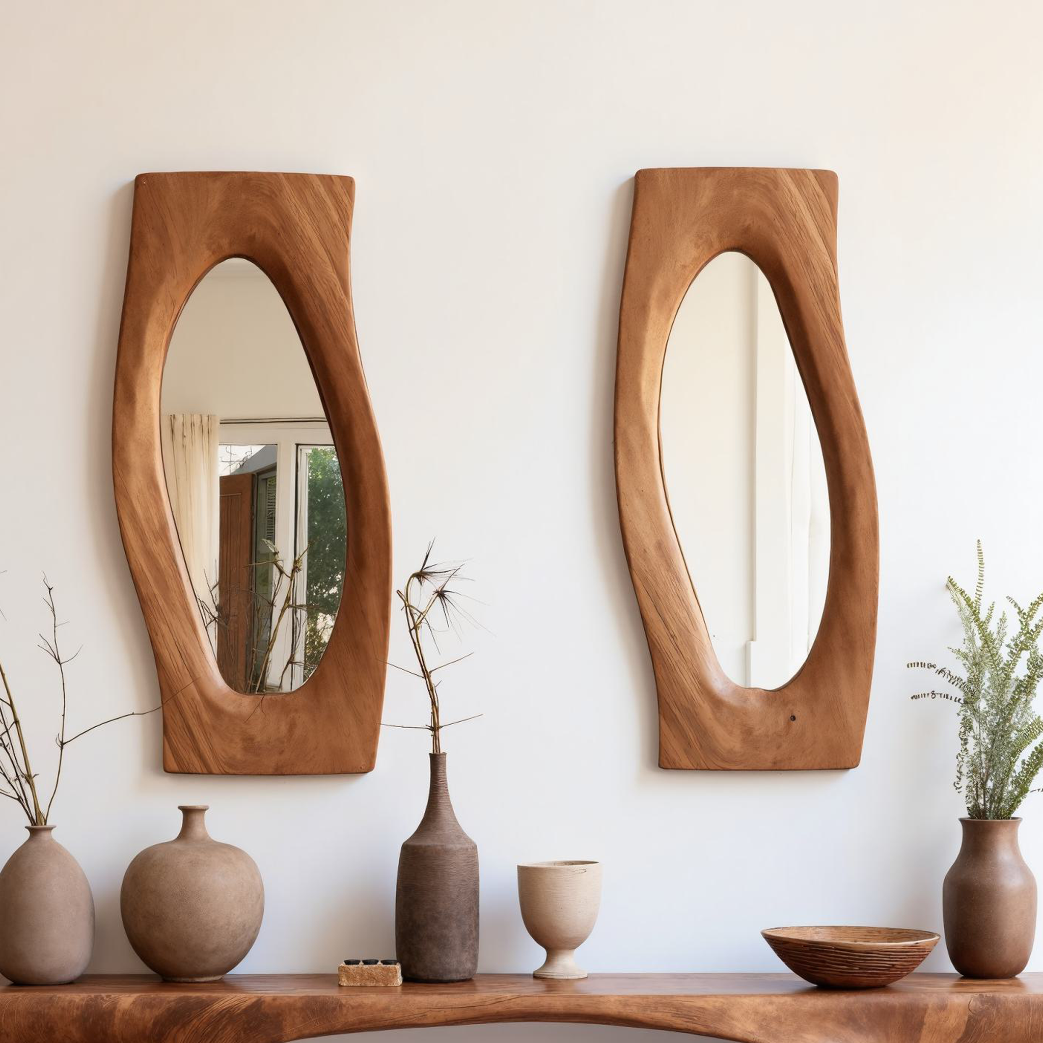 Natural Wood Mirror Asymmetrical Edge Wall Mirror SILDTMI027