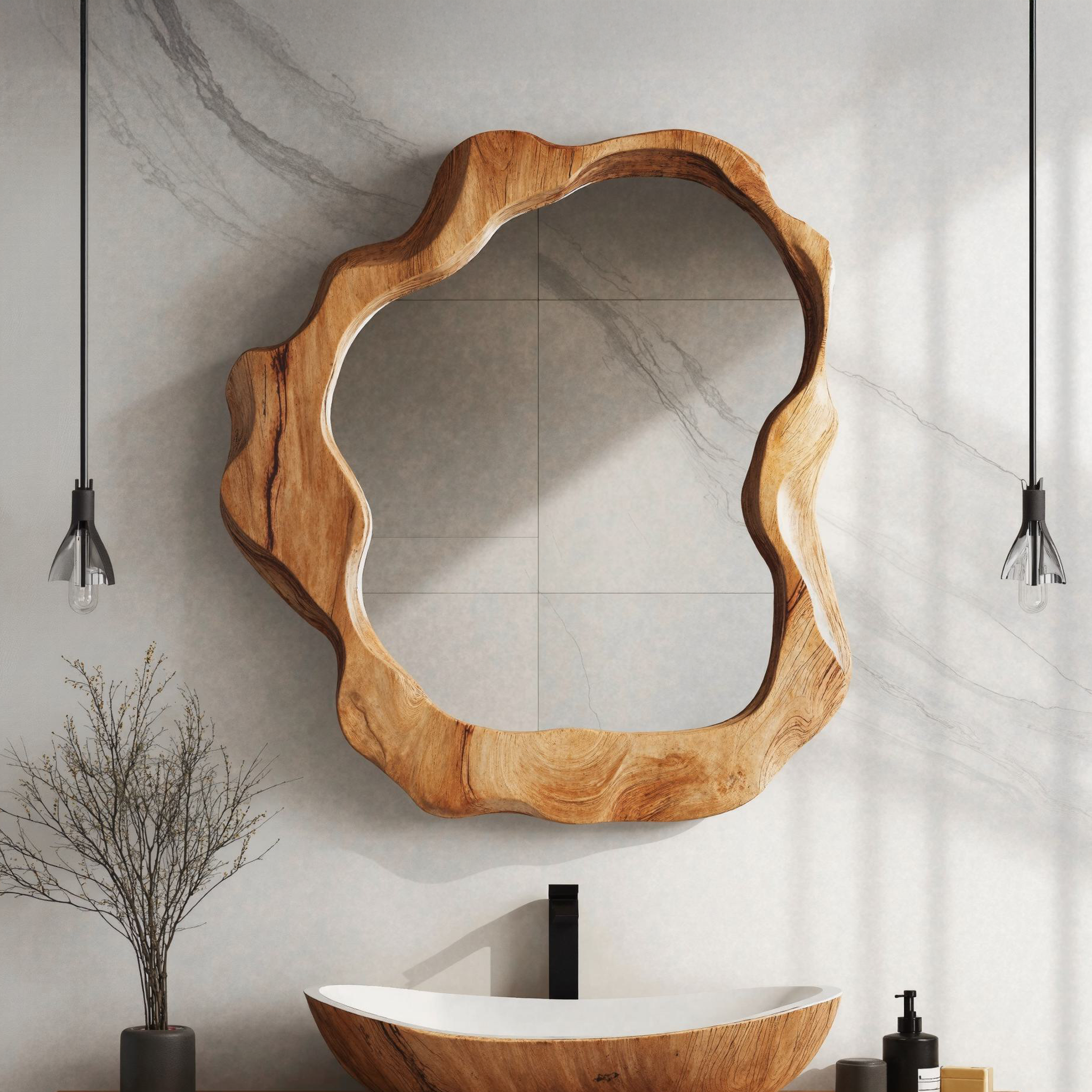 Rustic Irregular Mirror Wood Mirror For Wall SILDTMI008