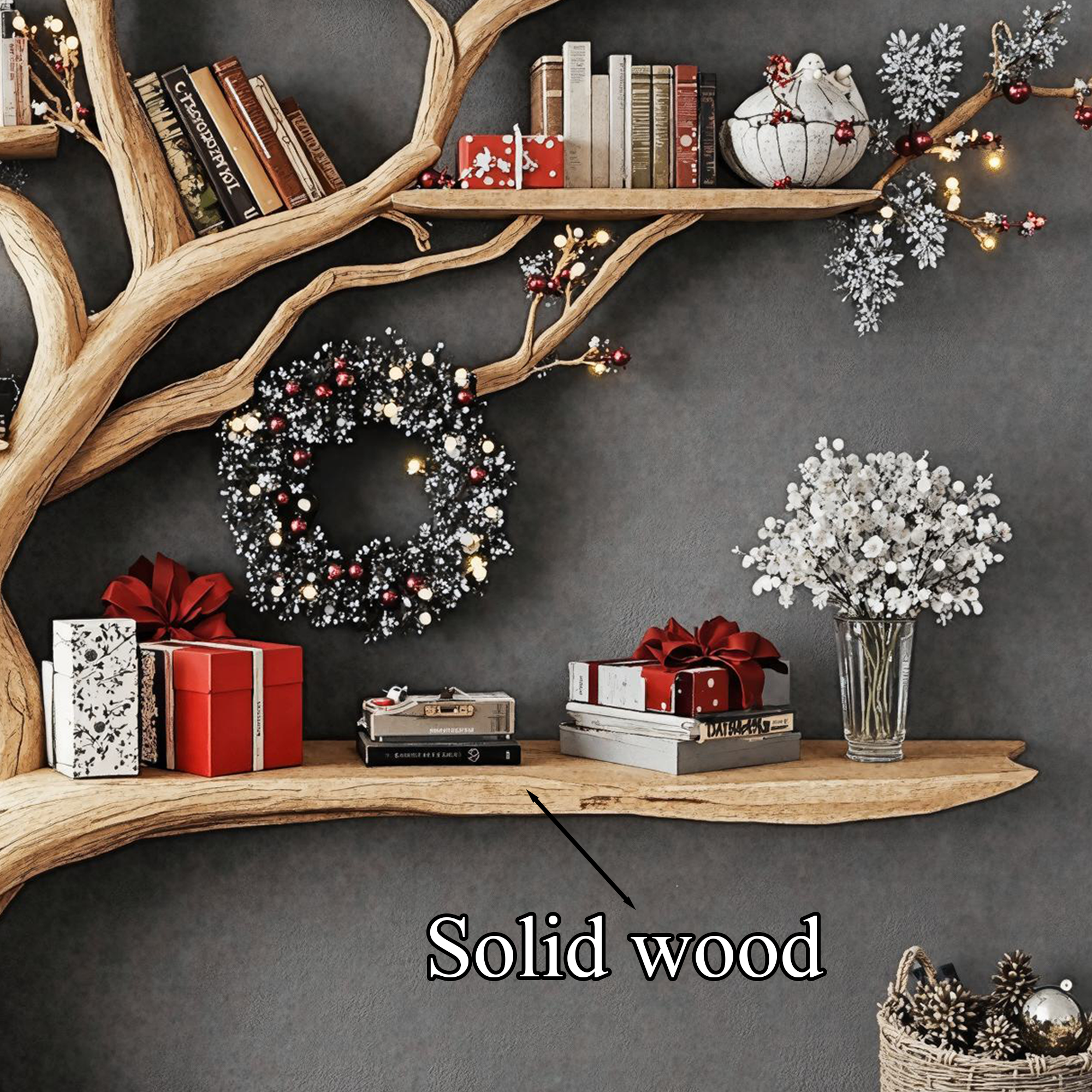 Christmas Tree Branch Shelf Xmas Floating Bookshelf Christmas Gift SINLCM006