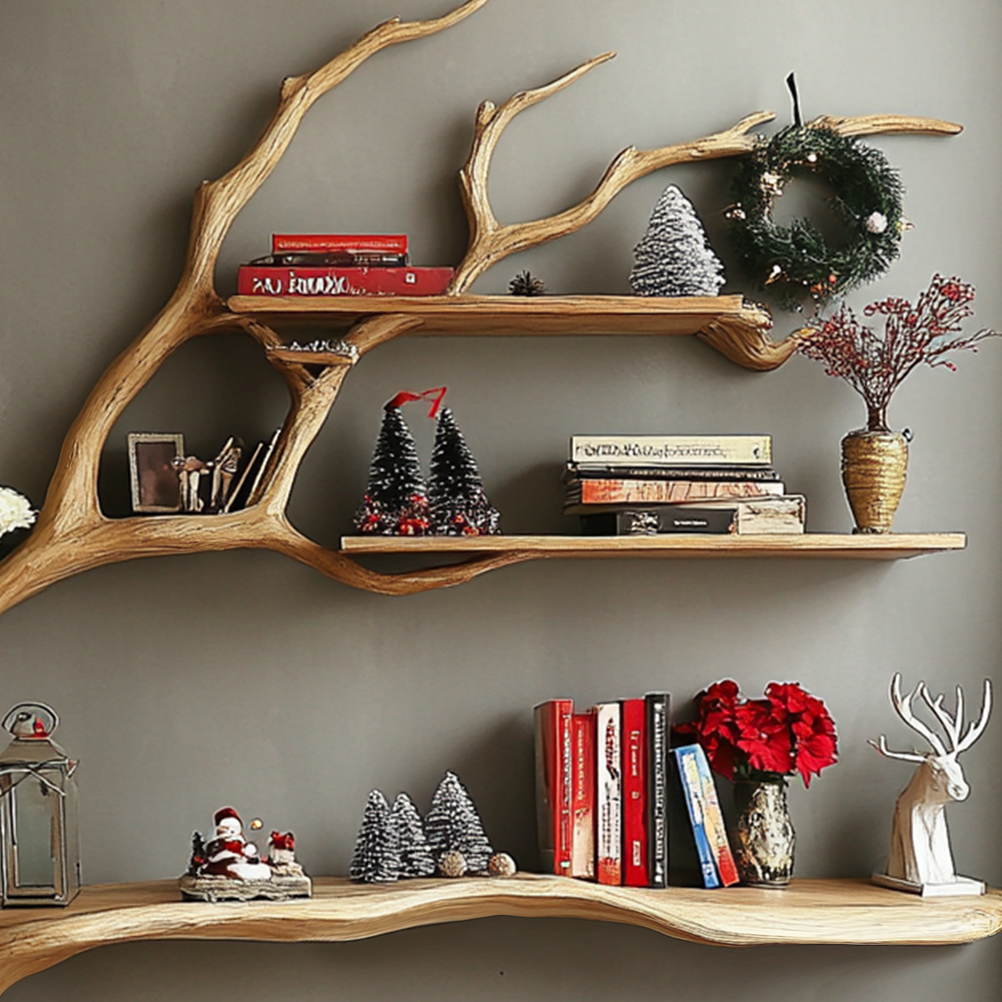 Wooden Console Table With Tree Bookcase Tree Shelf SINLCM010