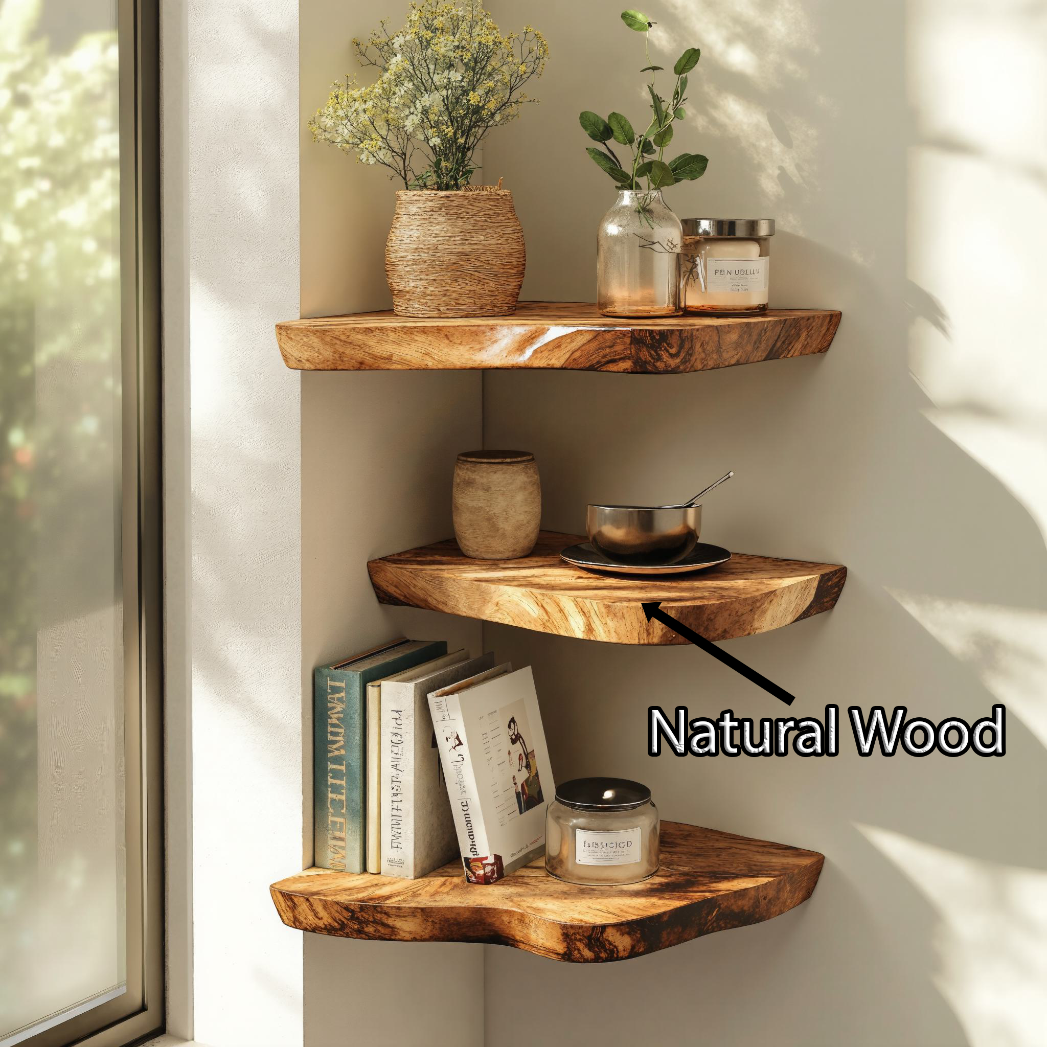 Farmhouse Style Live Edge Corner Shelves For Dining Room SILDTCN046