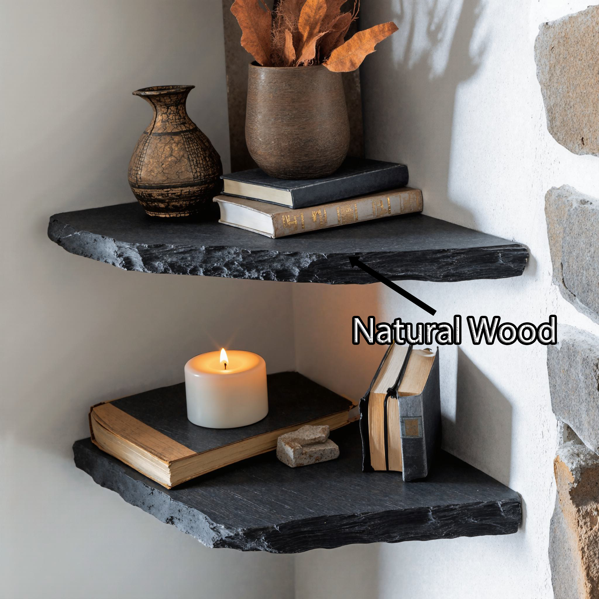 Rustic Live Edge Floating Corner Shelves For Living Room Decor SILDTCN044