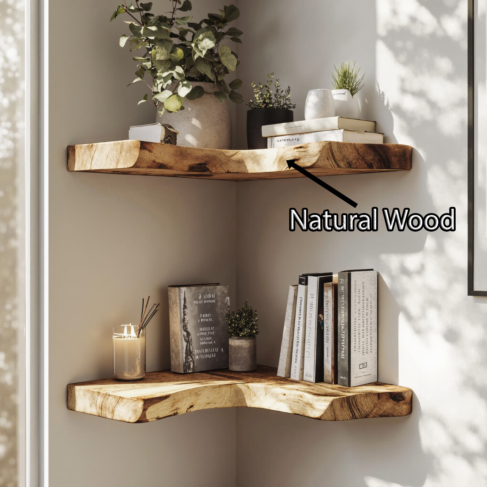 Stylish Live Edge Wooden Corner Shelf For Dining Room SILDTCN056