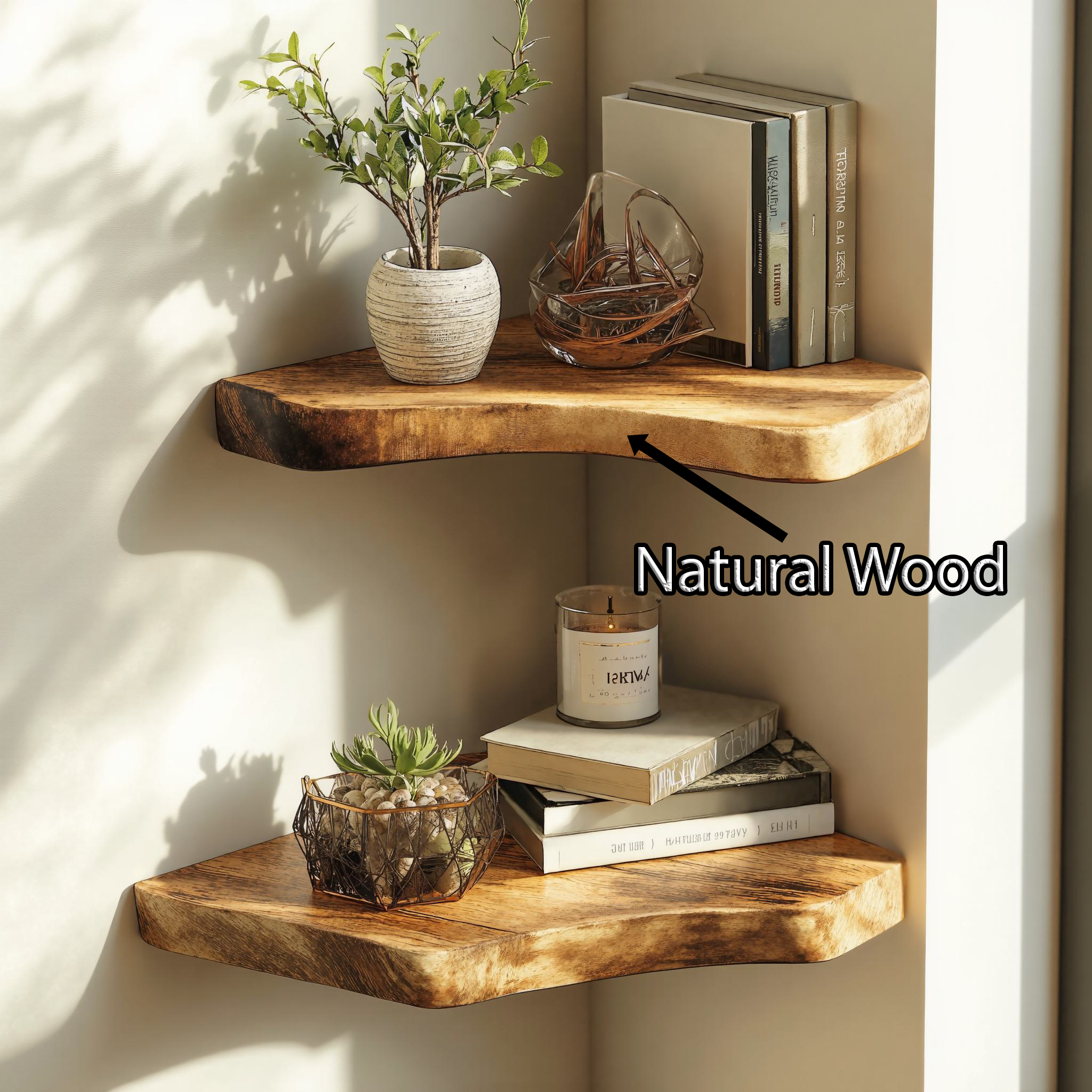 Handcrafted Modern Wooden Corner Shelves For Living Room SILDTCN045