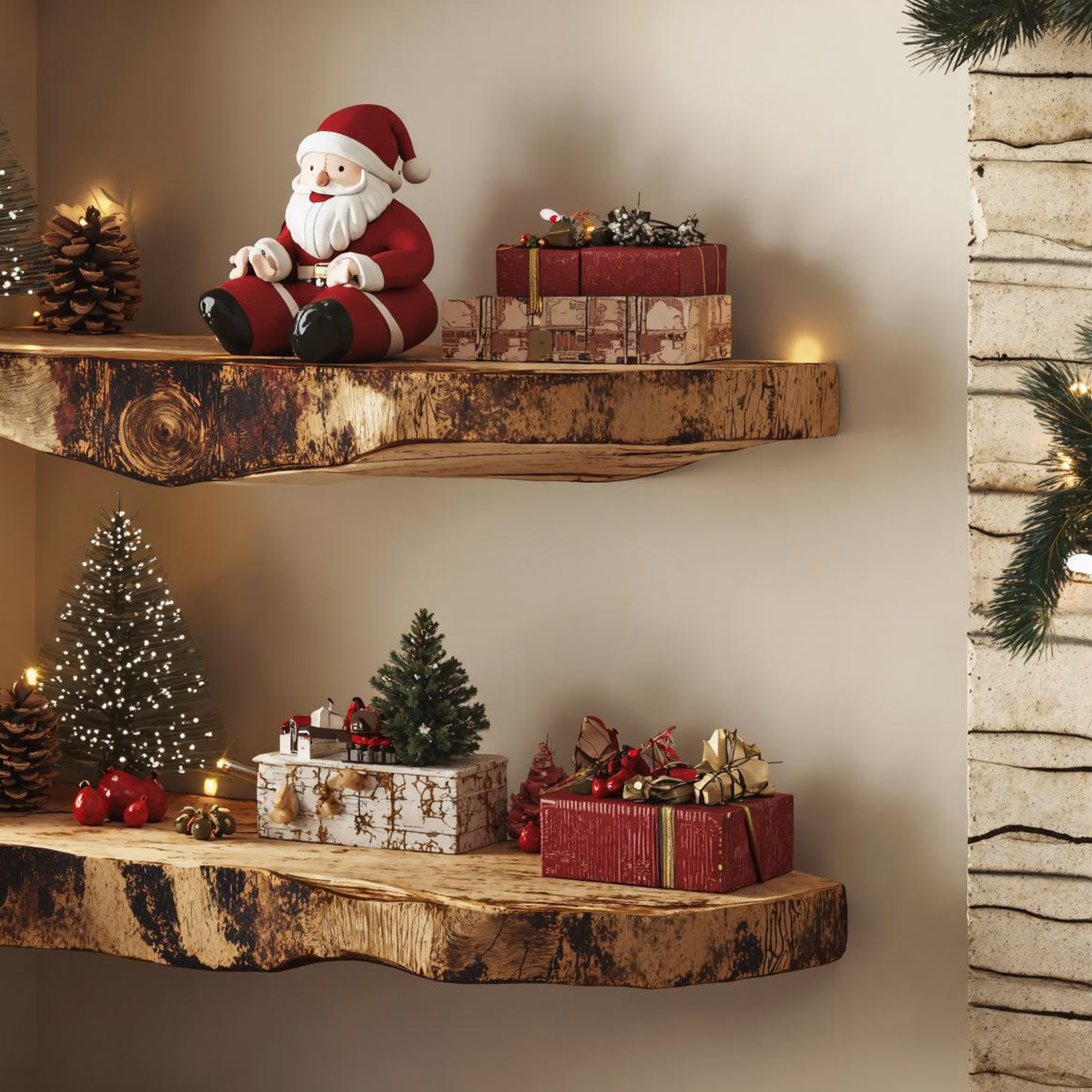 Rustic Floating Shelf Solid Wood Display Shelf Christmas Decorations SINLCM010