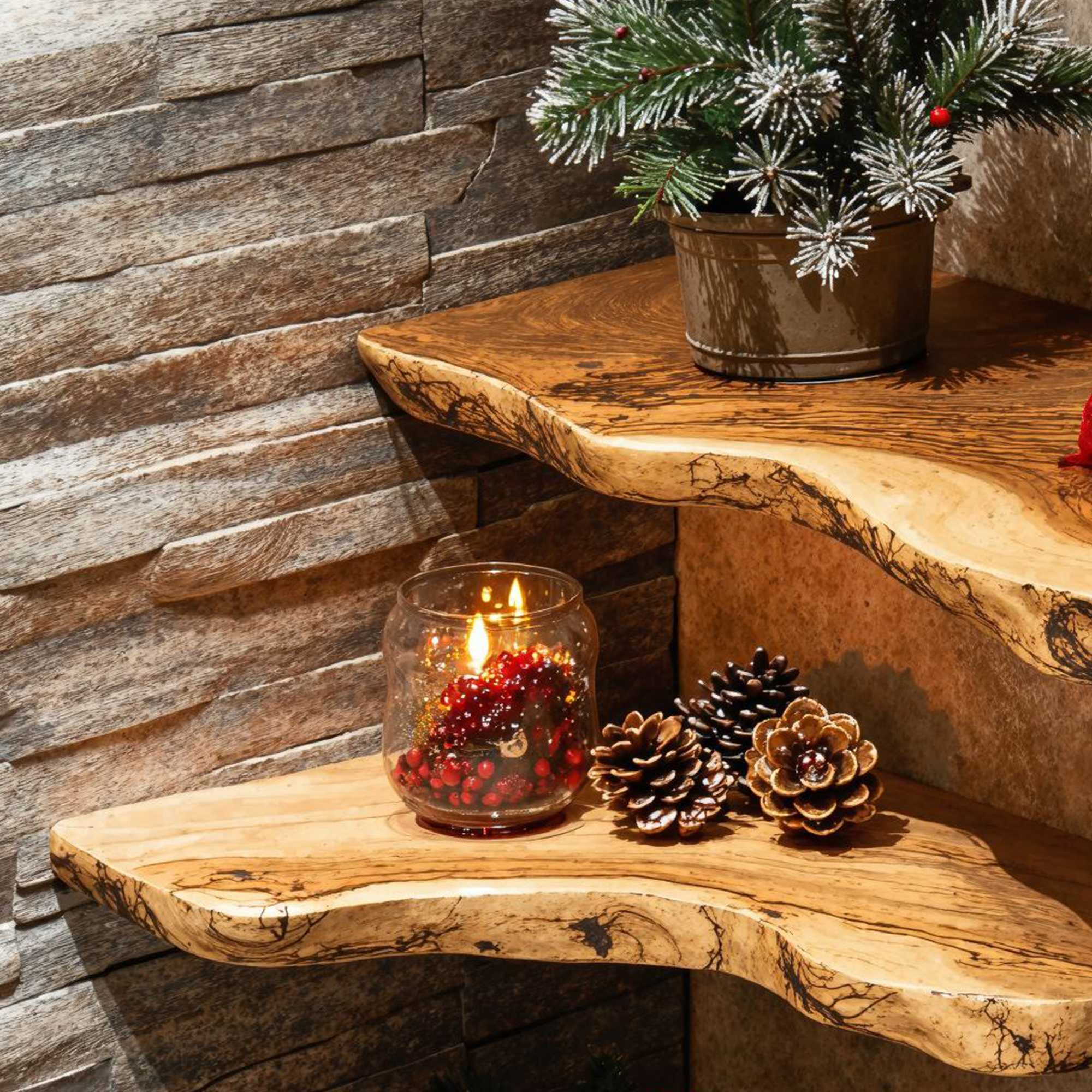 Live Edge Wood Shelf Xmas Wall Mounted Shelf Christmas Decor SINLCM012