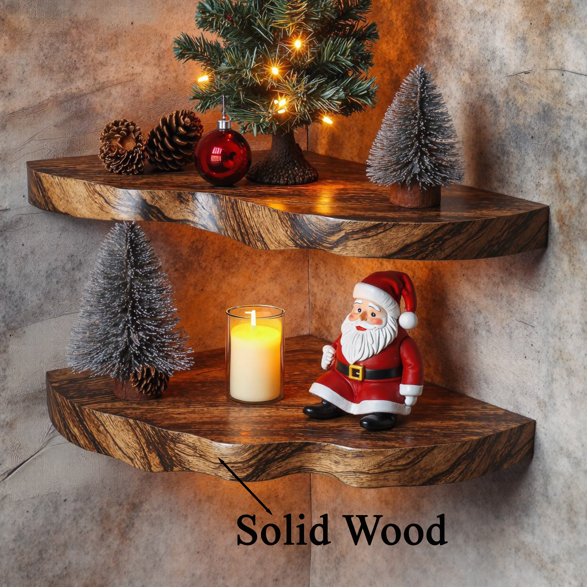 Christmas Corner Shelf Floating Shelf Live Edge Christmas Decor SINLCM016