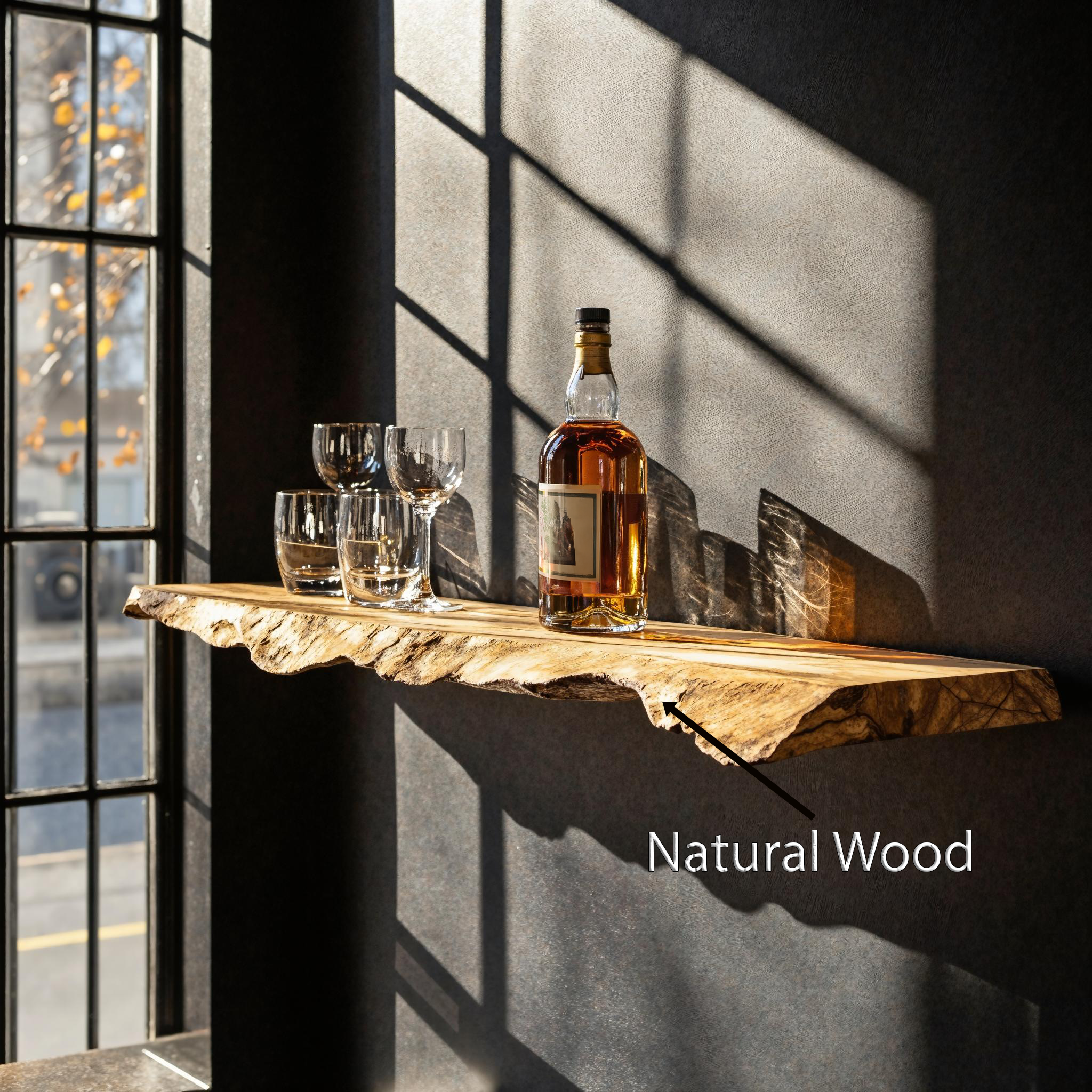 Rustic Natural Wood Bar Floating Shelf For Home Bar Decor SILDTBAR001