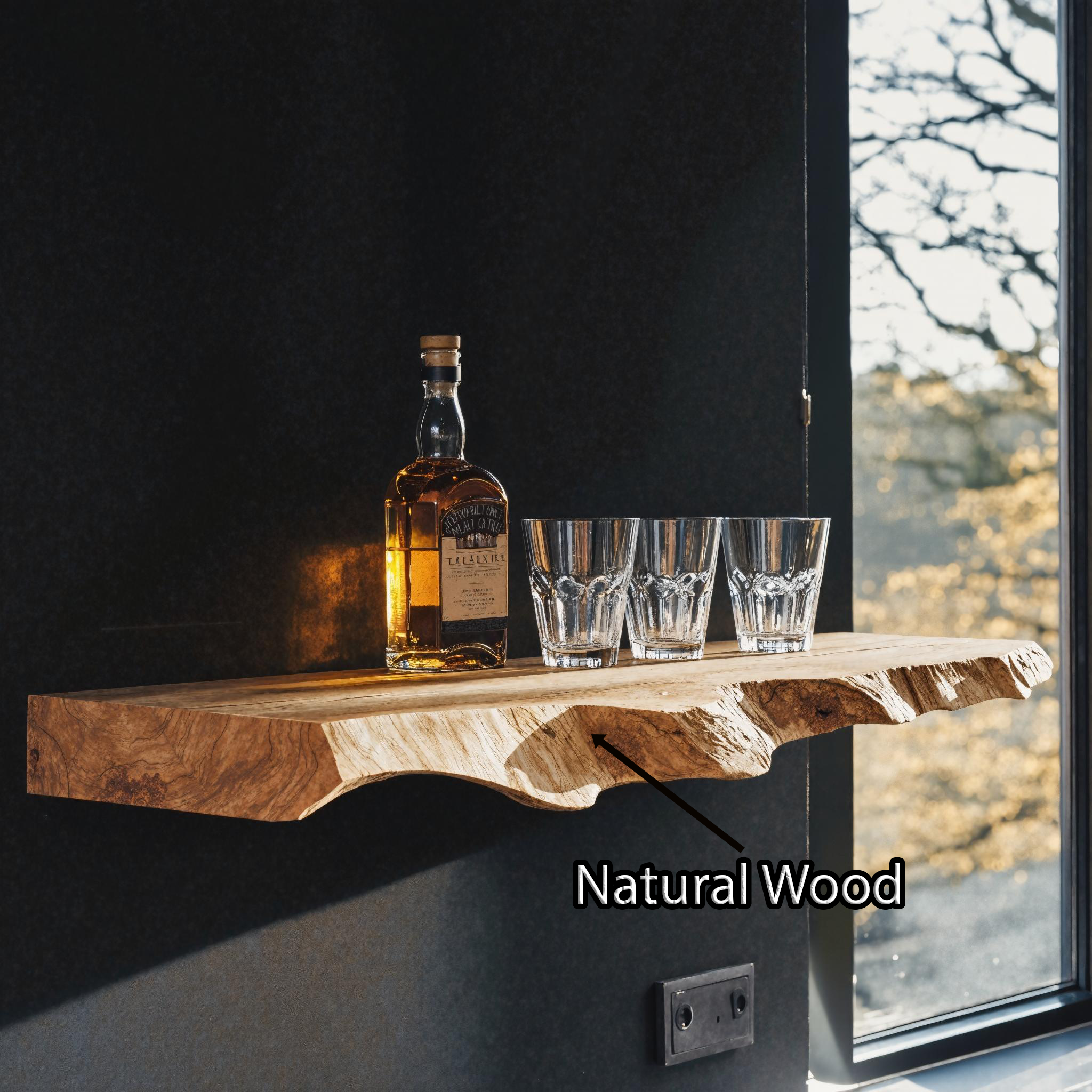 Floating Wooden Bar Shelf for Modern Home Bar Storage SILDTBAR007