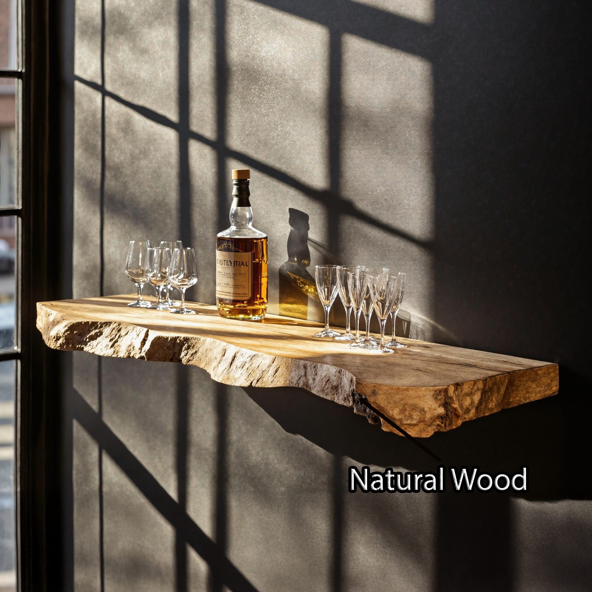 Handcrafted Natural Wood Bar Floating Shelf For Liquor Display SILDTBAR006