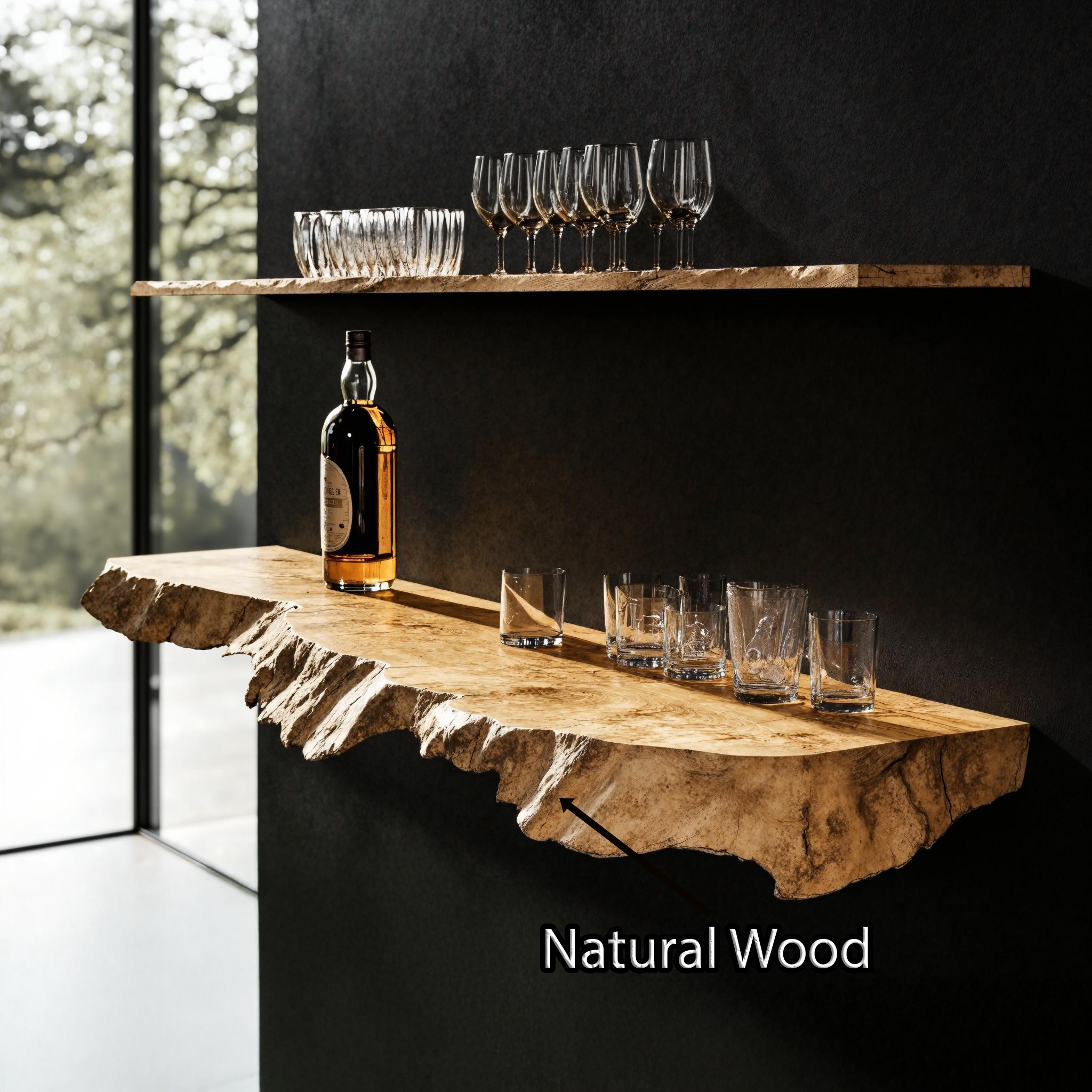 Natural Wood Floating Bar Shelf for Rustic Home Bar Setup SILDTBAR005