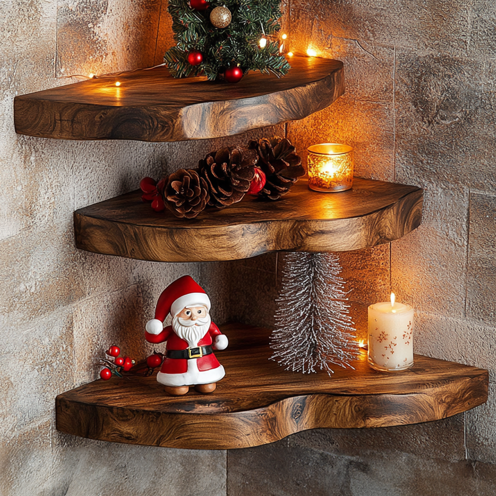 Christmas Corner Shelf Floating Shelf Live Edge Christmas Decor SINLCM016