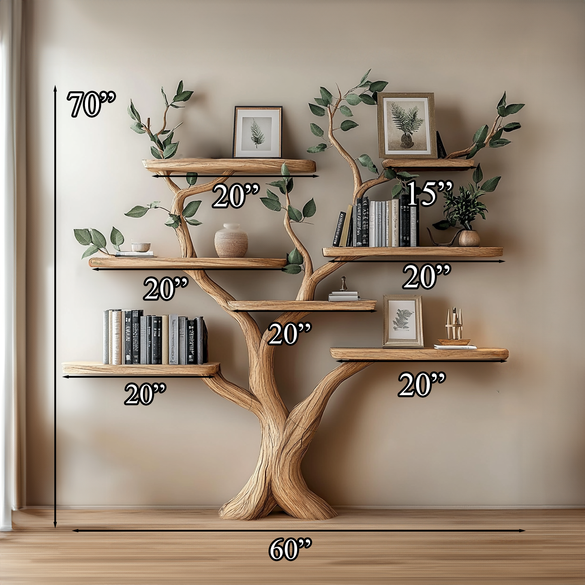 Tree Branch Shelf Fake Leave Solid Wood Bookcase SINLTB116