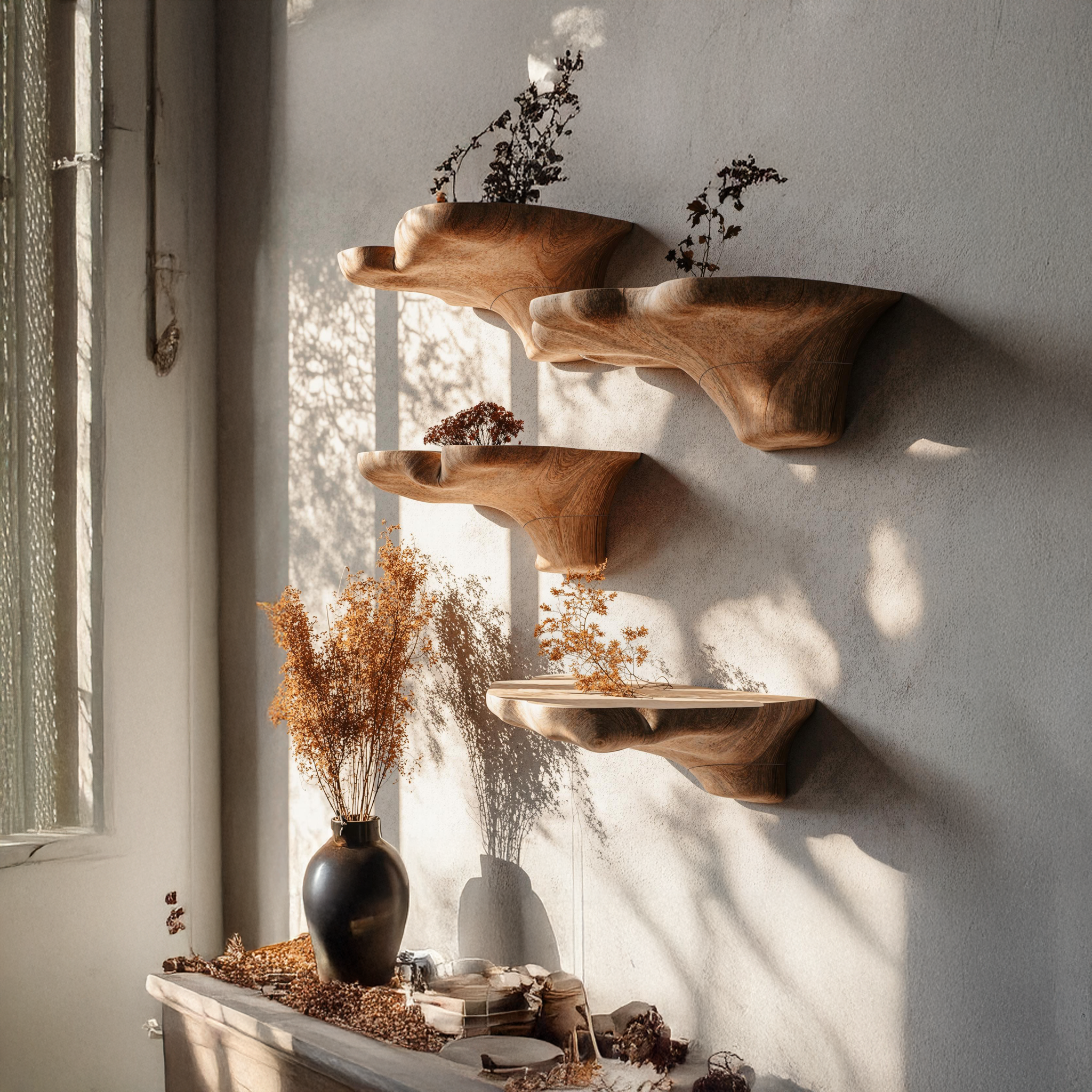 Floating Mushroom Shelf Crafted From Natural Wood SILDTMR006