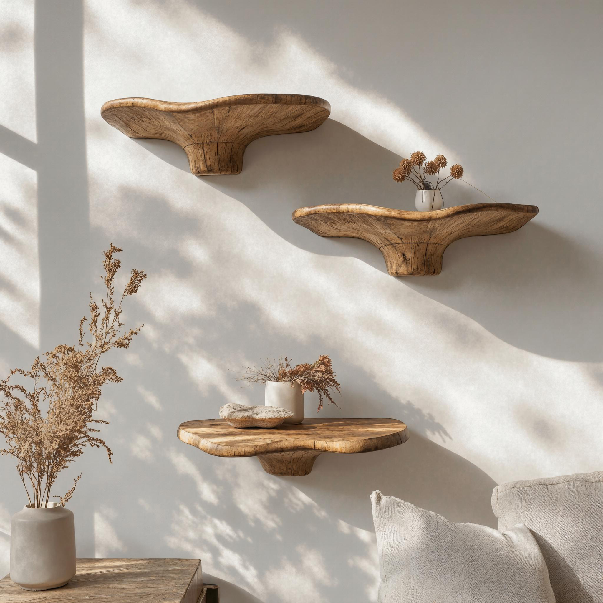 Rustic Wooden Mushroom Shelf For Living Room Storage SILDTMR012